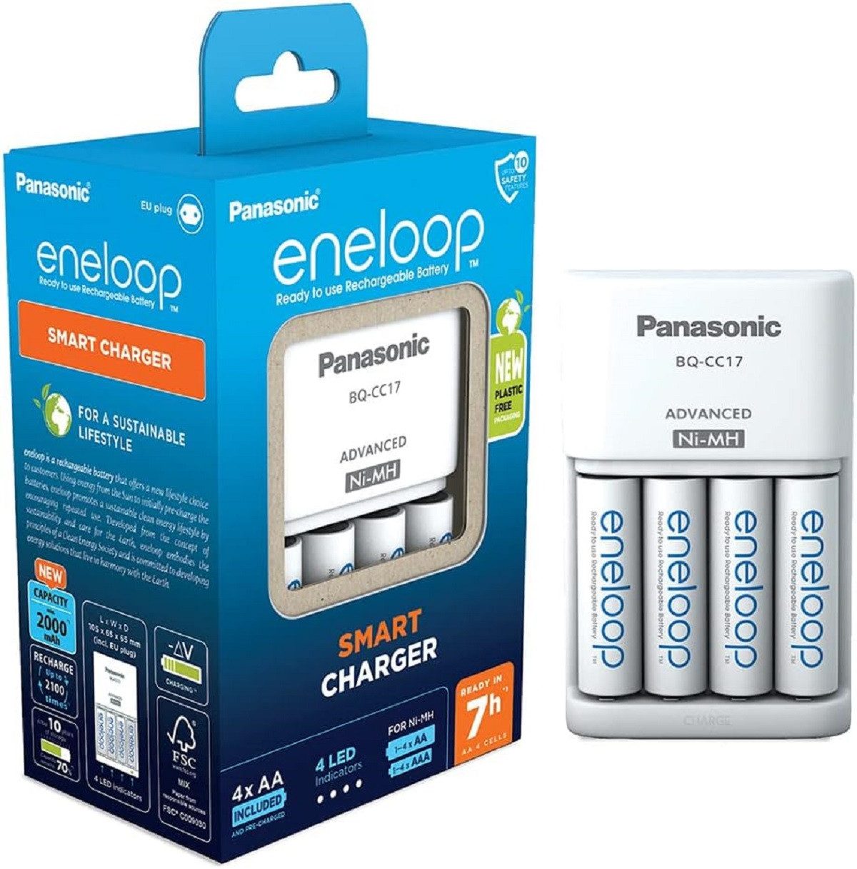eneloop Ladegerät mit 4x AA Аккумуляторы 2000 mAh – NiMH Ladegerät Set Batterie-Ladegerät (Komplettset)