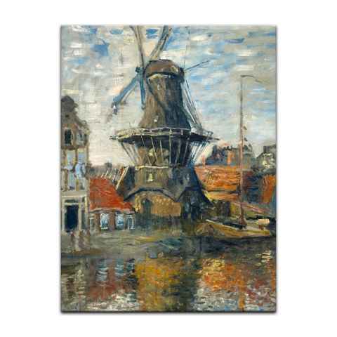 Bilderdepot24 Leinwandbild Alte Meister - Claude Monet - Windmühle am Onbekende Kanal, Amsterdam, Städte