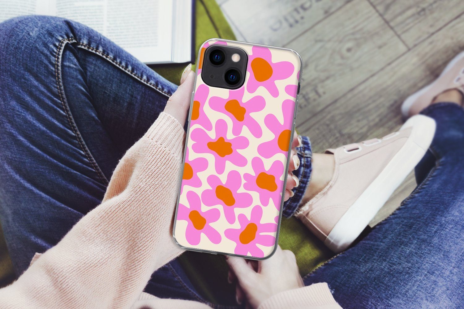 MuchoWow Handyhülle für Apple iPhone 13 Blume - Rosa - Muster, Smartphone-Bumper, Print, Handy Schutzhülle Dünn