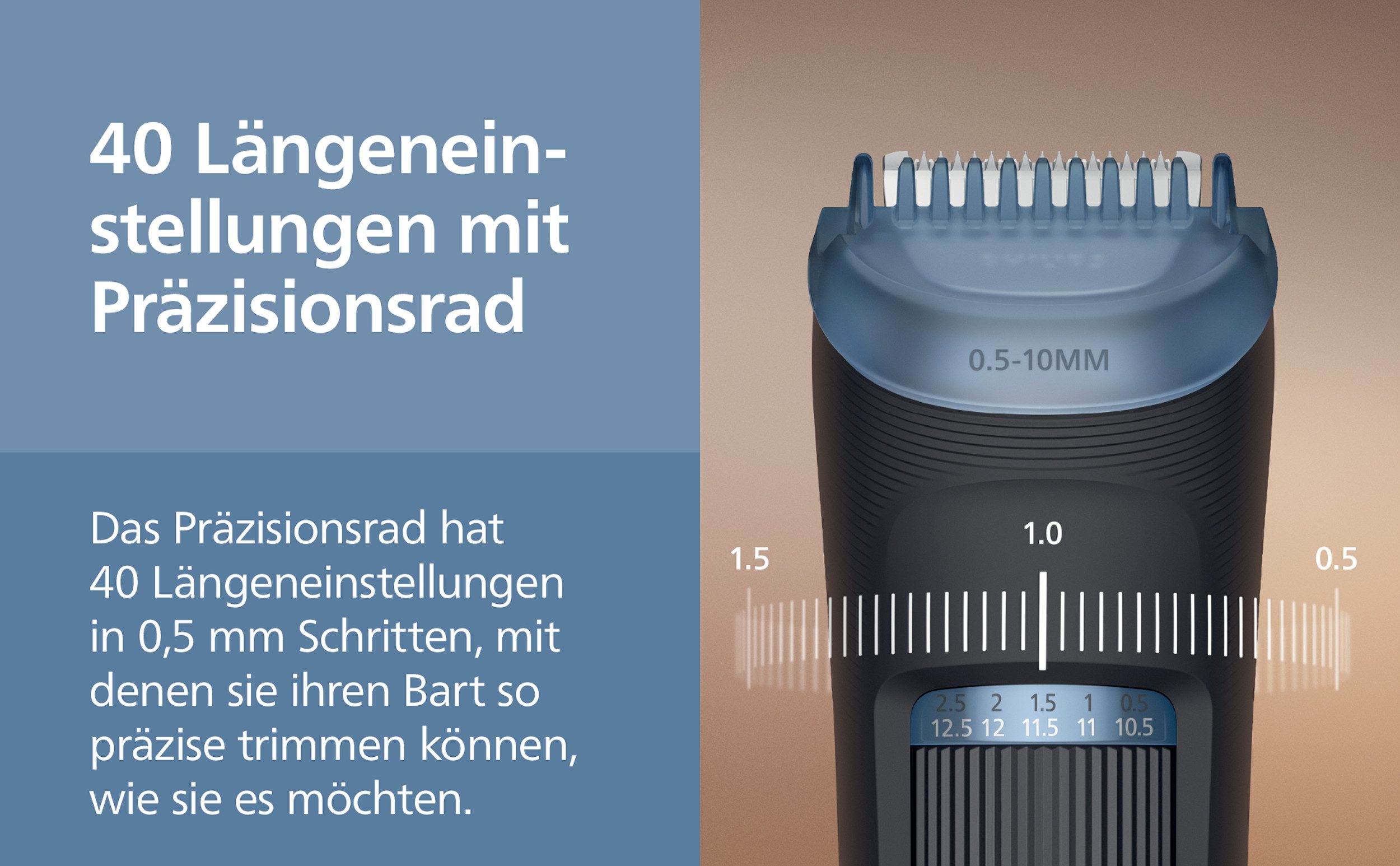 Philips Bartschneider Serie 3000 BT3665/15, mit 40 einstellbaren Schnittlängen, inkl. Reinigungsbürste