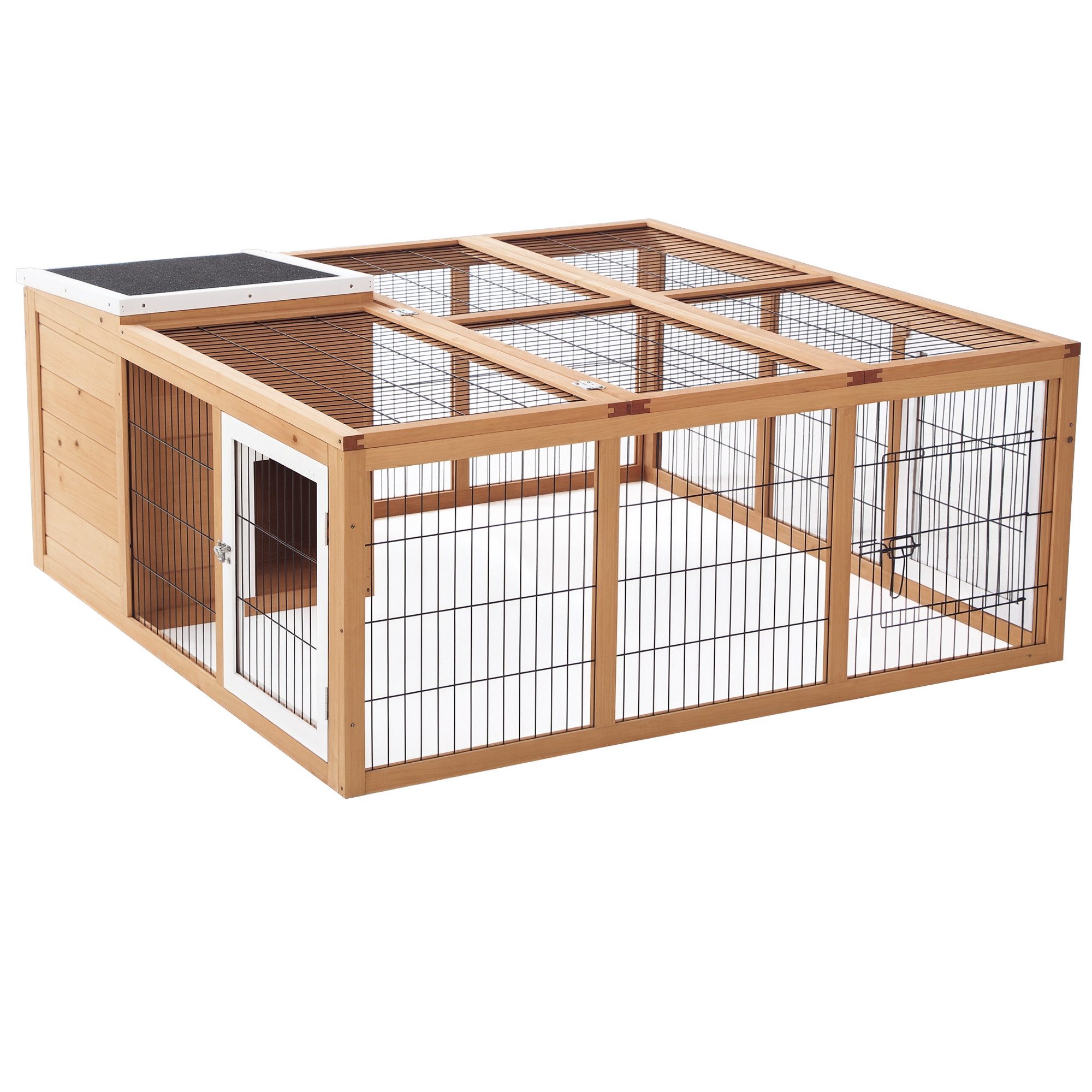 PawHut Kleintierstall mit aufklappbares Dach, wetterbeständig, aus Tannenholz, für Garten, Naturholz