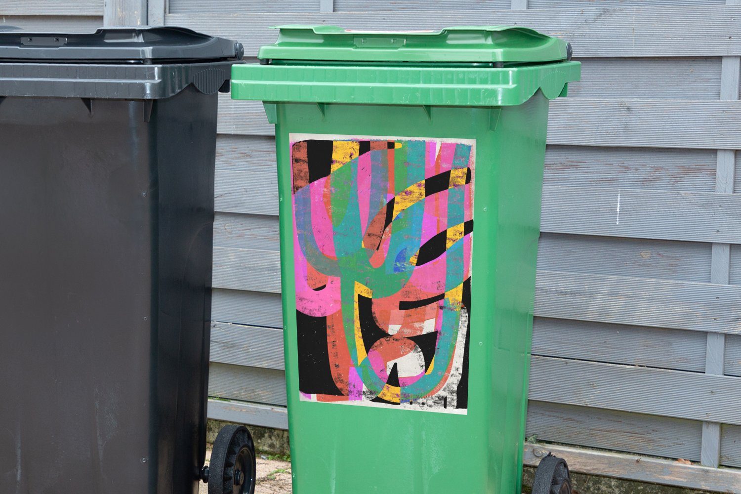 Mülltonne, - St), Container, Grün - (1 Farben - Mülleimer-aufkleber, Abstrakt Kunst MuchoWow Sticker, - Wandsticker Rosa Abfalbehälter