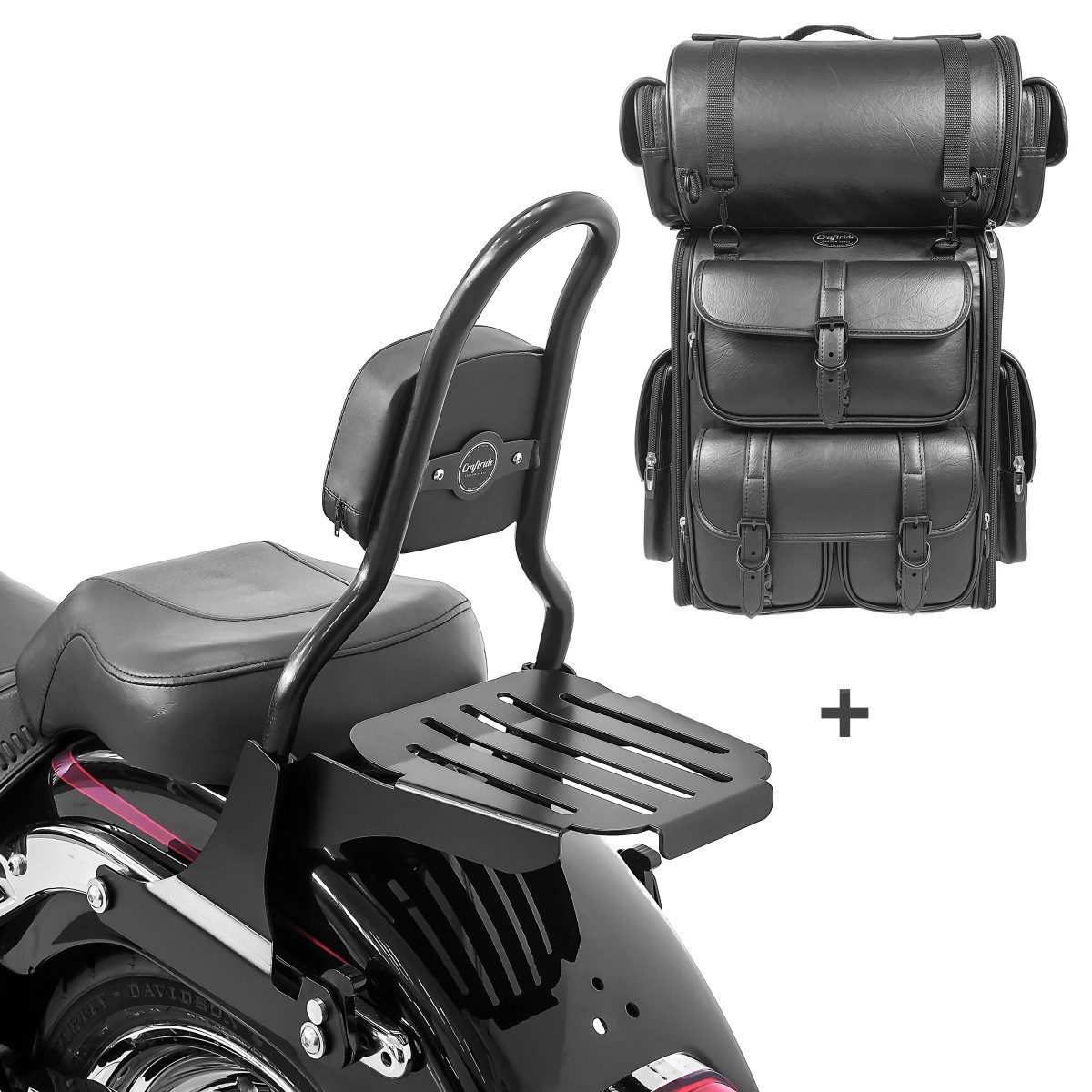 Craftride Halter Sissybar CSM + Hecktasche LX für Chopper / Custombikes 07-17 Gepäckträ