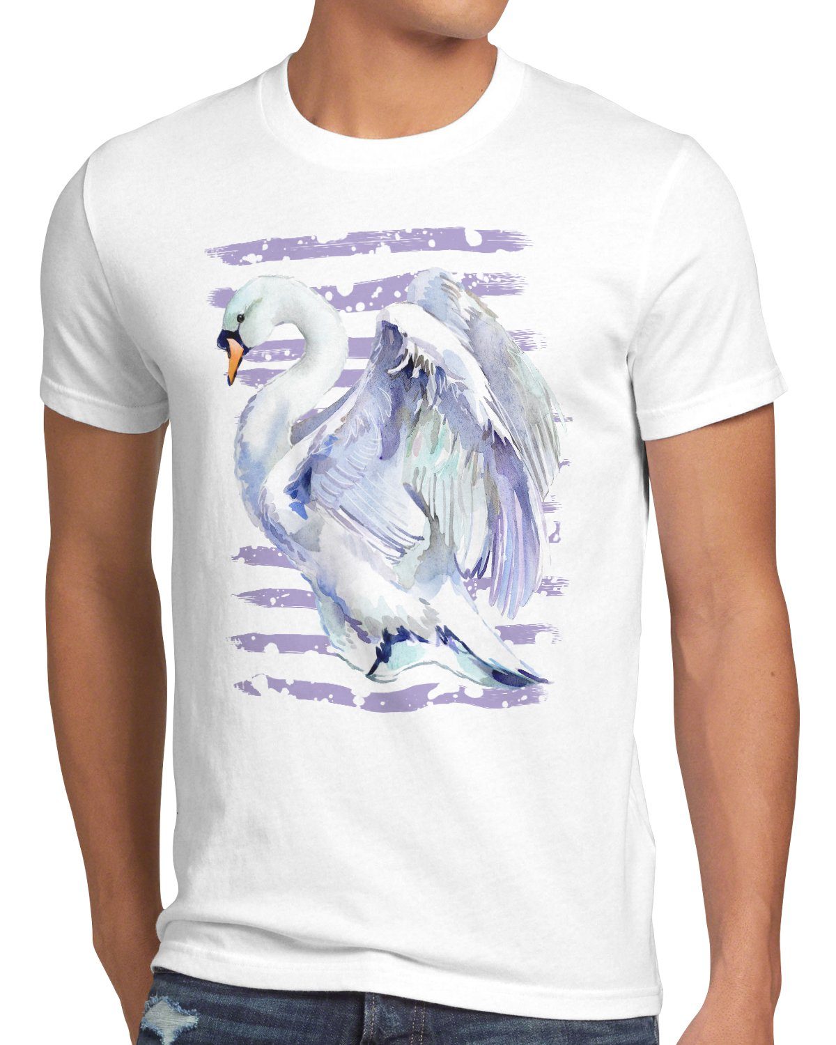 Print-Shirt T-Shirt Schwanenflug vögel Herren vogelfreund style3