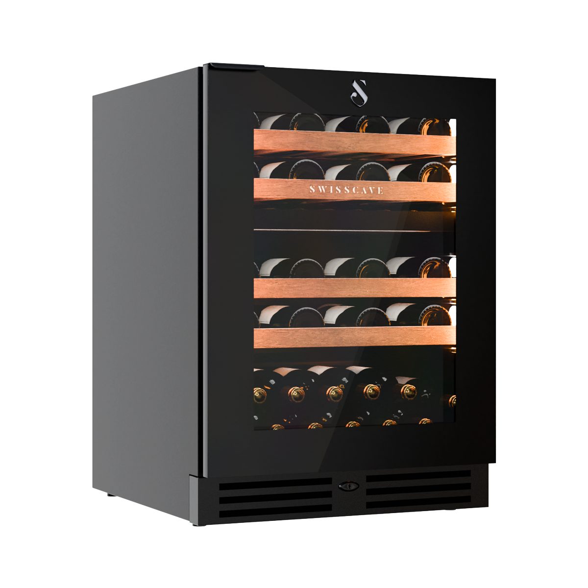 Swisscave Einbauweinkühlschrank WUB-60DF, 2-Zonen, 60cm, 40 Flaschen - 5 Jahre Garantie, für 40 Standardflaschen á 0,75l,2-Zonen-Kühlung, UV-Schutzglas, vibrationsfreier Betrieb