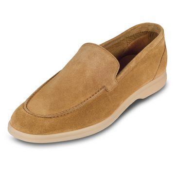 BRECOS Mokassin / Loafer aus Veloursleder in hellbraun, Gummisohle Loafer Handgefertigt in Italien