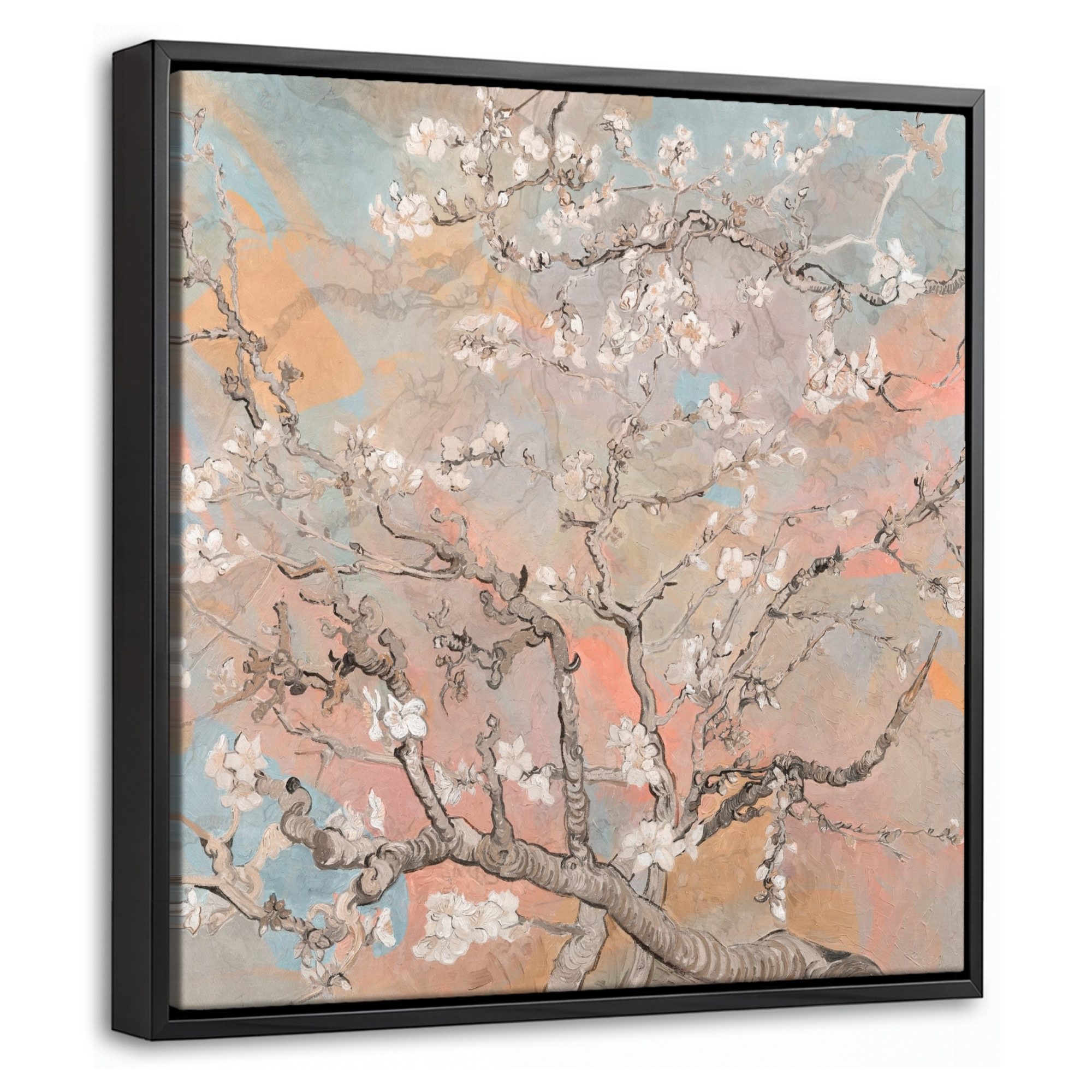 OneMillionCanvasses® Leinwandbild mit Rahmen - Mandelblüte - Kunst - Van Gogh - Pastell, Fotodruck (1 St), Leinwand Bilder Klein, Wand Dekoration Aesthetic 20x20cm