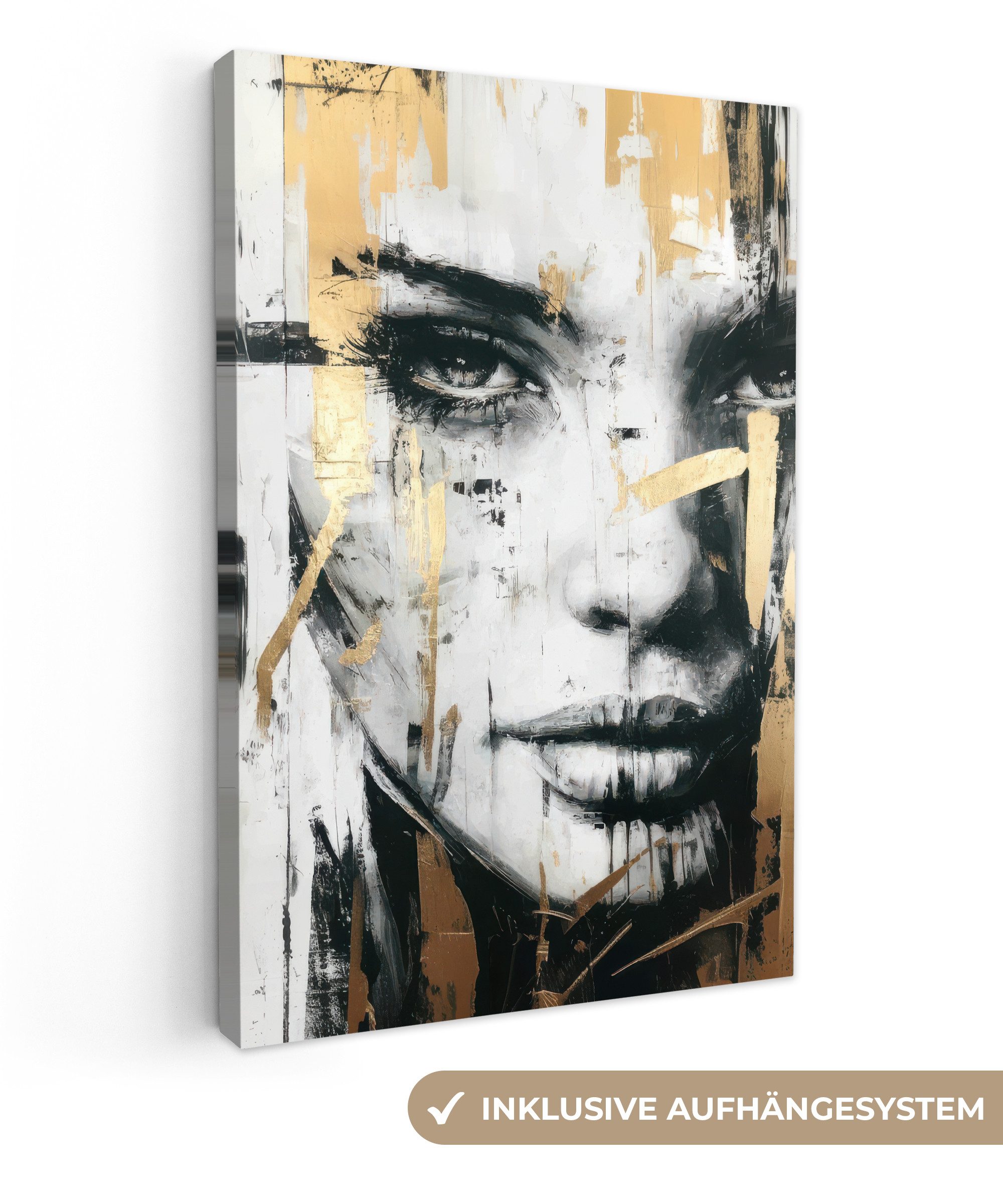 OneMillionCanvasses® Leinwandbild Porträt - Frau - Pinselstriche - Gold, Fo günstig online kaufen