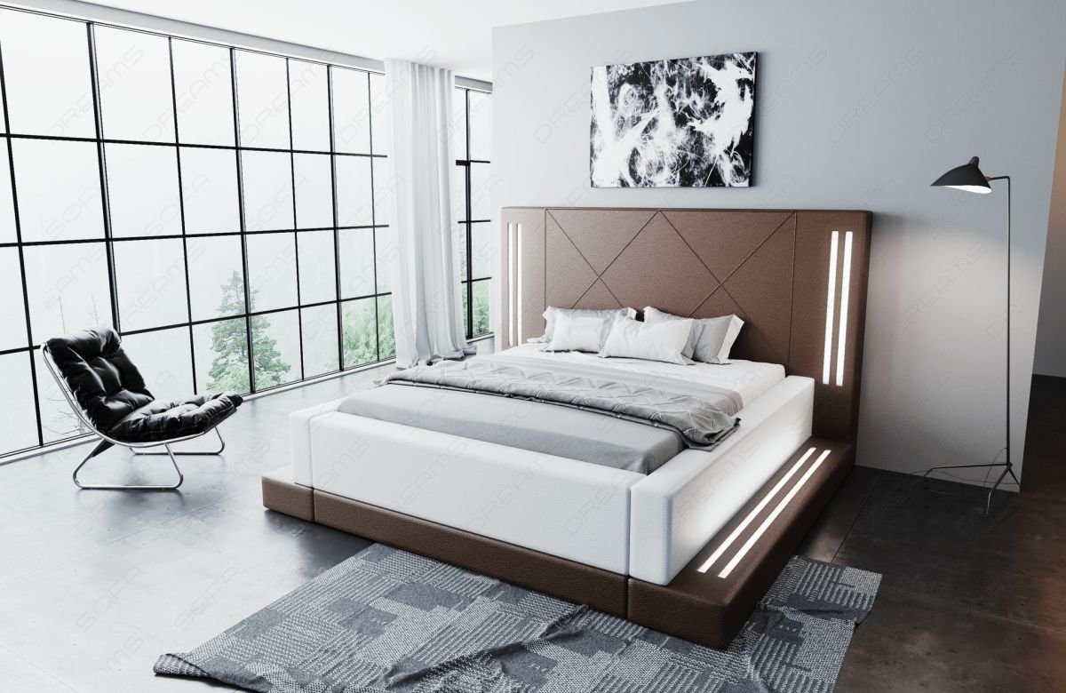 Sofa Dreams Boxspringbett Casoria Bett Kunstleder Premium Komplettbett mit LED Beleuchtung, mit Matratze, mit Topper, mit LED Beleuchtung