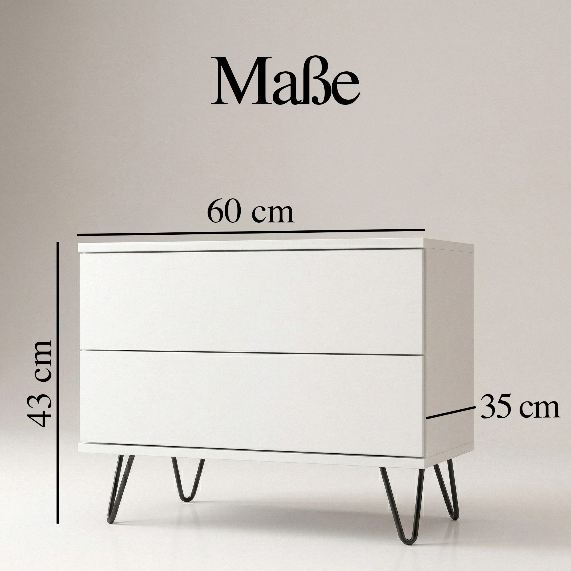InnoFurn Nachtschrank Aura Nachttisch (Nachtkonsole, optional hängend Beistelltisch) 2 Schubladen mit Push-to-Open & Made in Germany (60 x 43 x 35 cm) – Bild 5 von 5