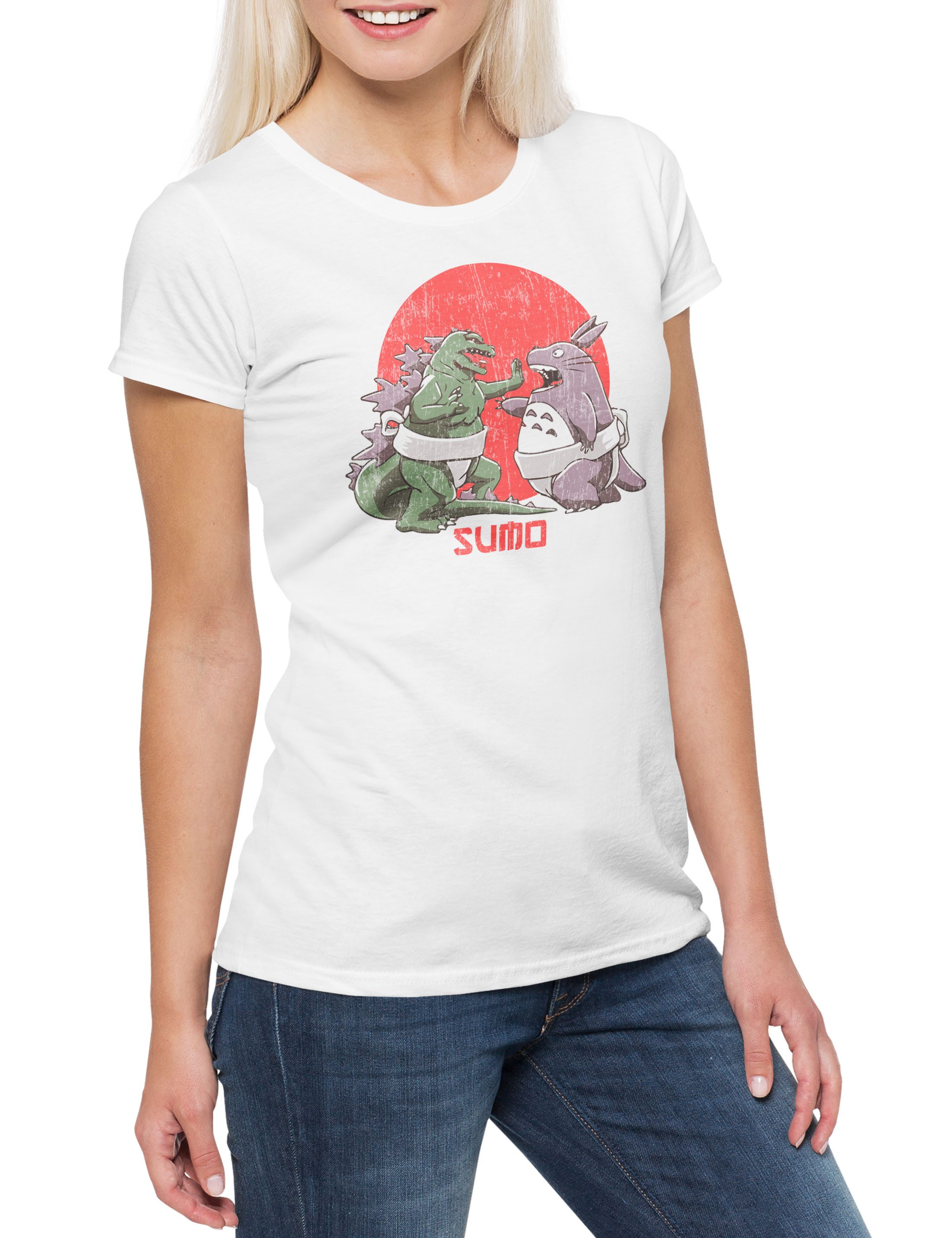 Print-Shirt Sumo Monsters Damen T-Shirt Geek Nerd Sumo Ringer Wrestler Gojira