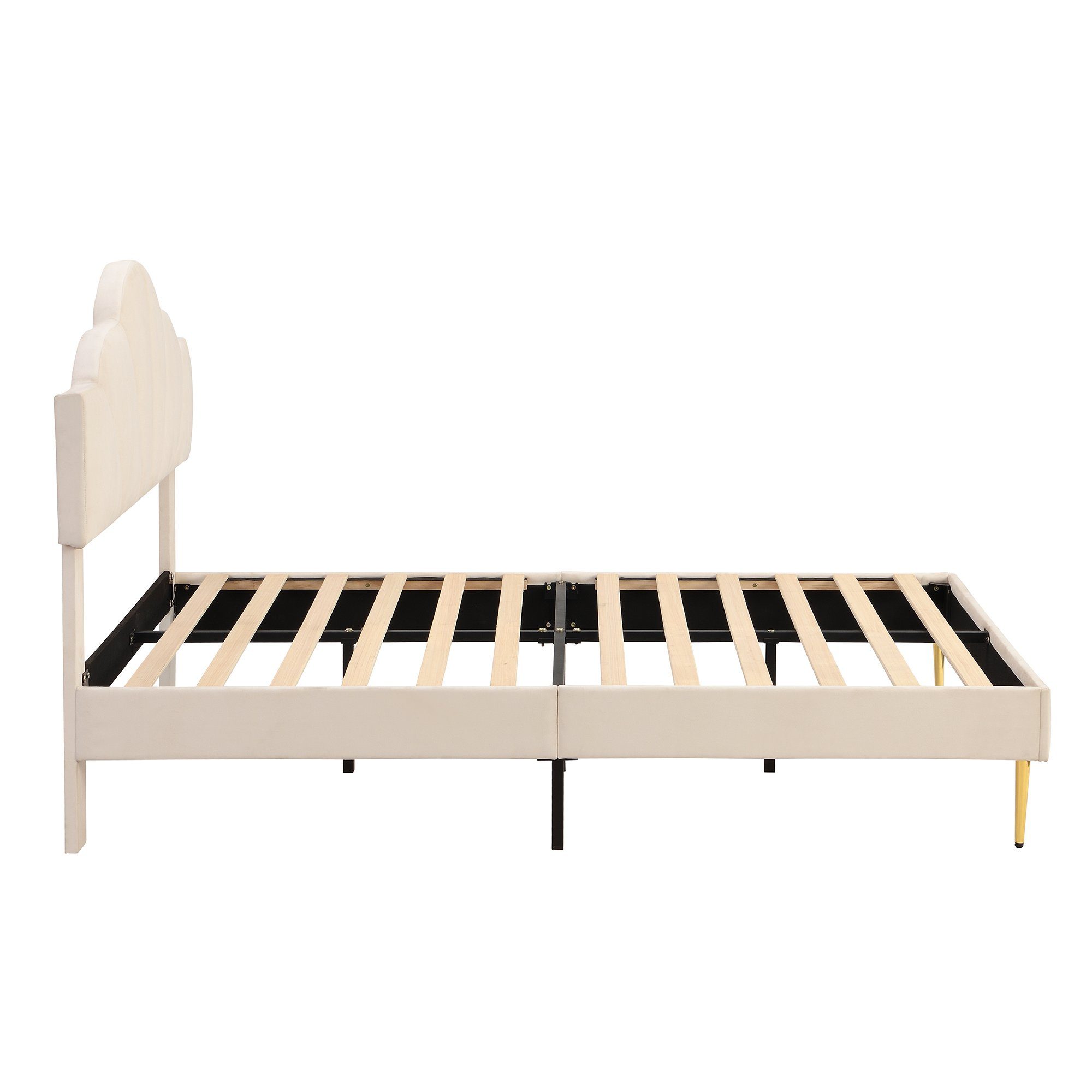 Polsterbett (Doppelbett 140 x 200 cm, ohne Matratze), mit höhenverstellbarem Muschel-Form-Kopfteil und Lattenrost, Samt