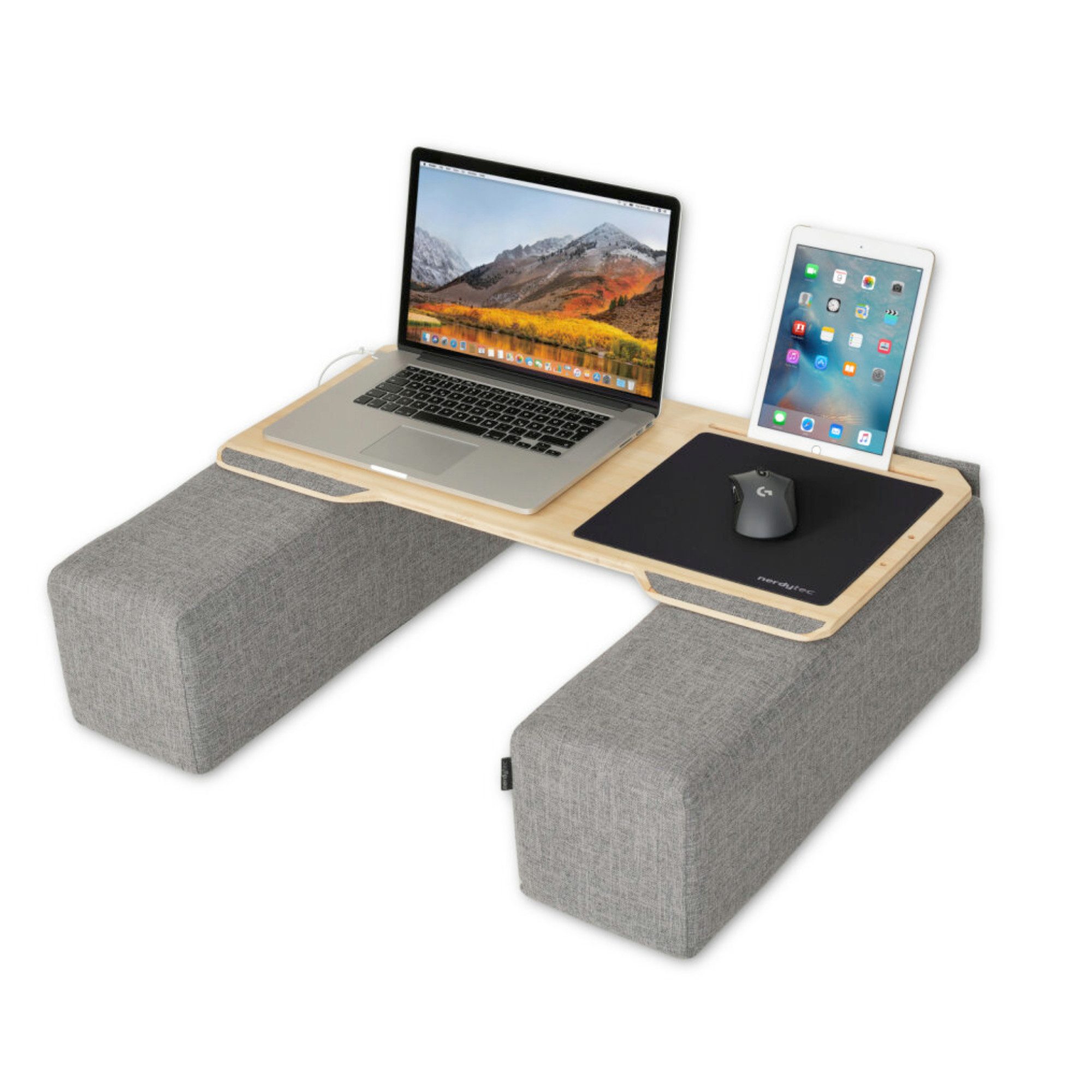 COUCHMASTER Computertisch CYWORX, ergonomischer Laptoptisch für Couch, Sofa, Bett und Homeoffice (2 Kissen, 1 Laptopauflage), Große Notebook Auflage 75 cm x 33 cm, Kissen mit Taschen 60 cm x 19 cm