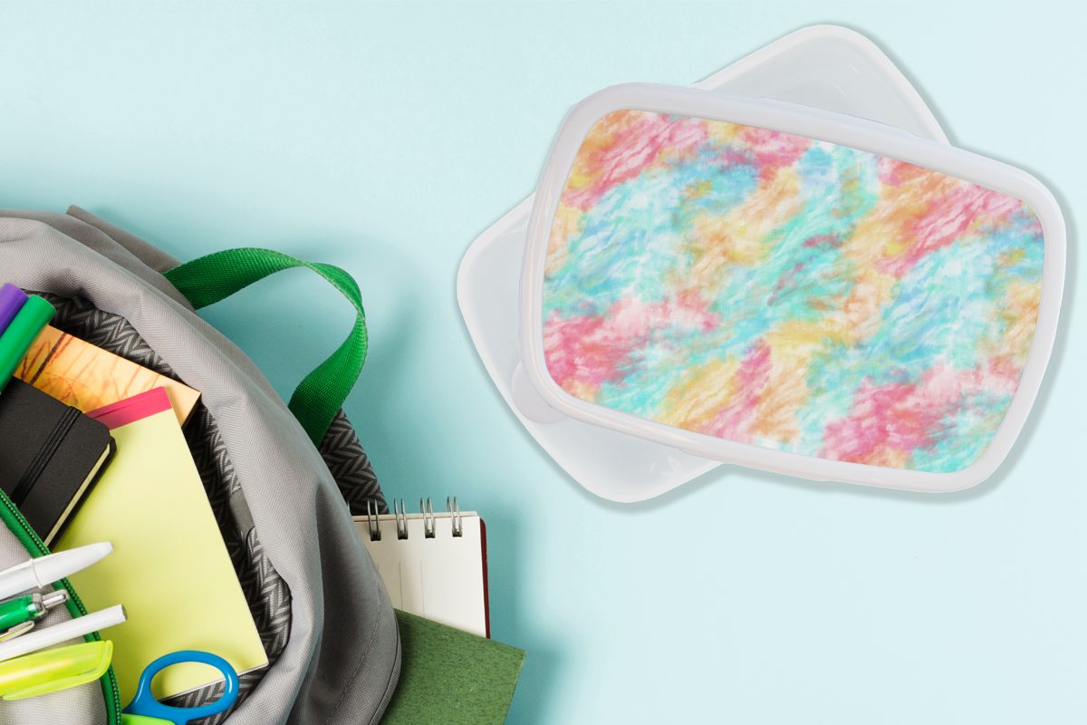 Kinder (2-tlg), Jungs Mädchen und MuchoWow Erwachsene, für Brotdose, Lunchbox weiß Krawattenfärbung Kunststoff, für Textil - und Muster, - Brotbox