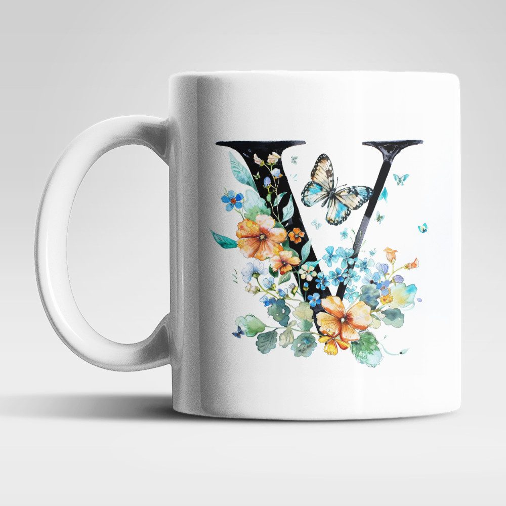 WS-Trend Tasse Name A bis Z Blumen Schmetterlinge Kaffeetasse Teetasse Geschenkidee, Keramik