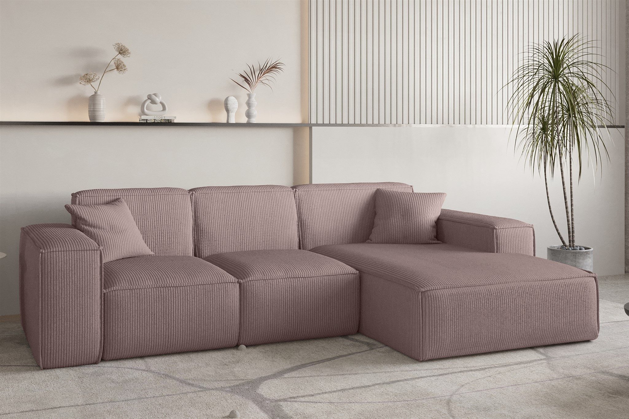 Fun Möbel Ecksofa Designersofa CELES PREMIUM in Stoff Scala, Ottomane Rechts oder Links, inkl. 2 Zierkissen
