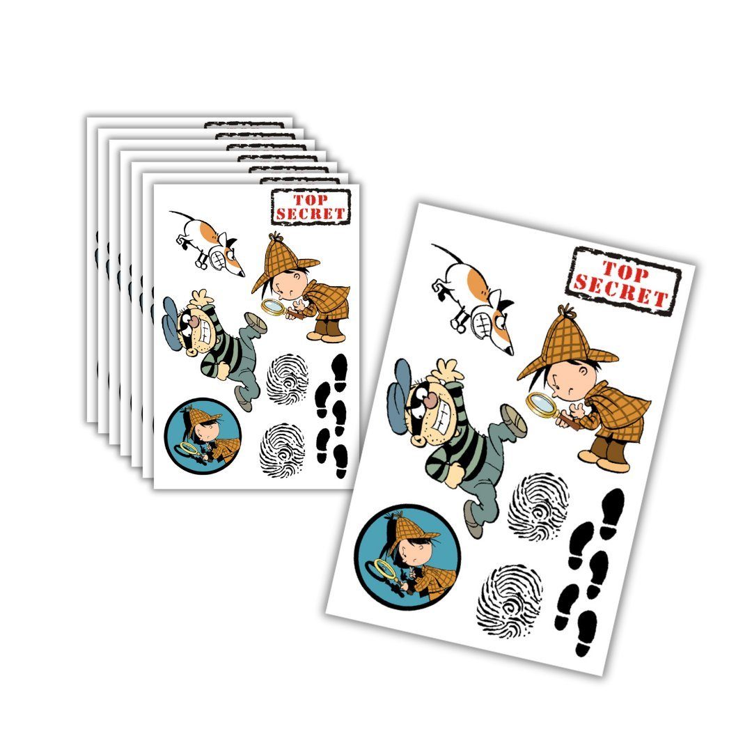 Kindertattoo 8 x Detektiv Tattoos, Mitgebsel für Kindergeburtstag, made in Germany
