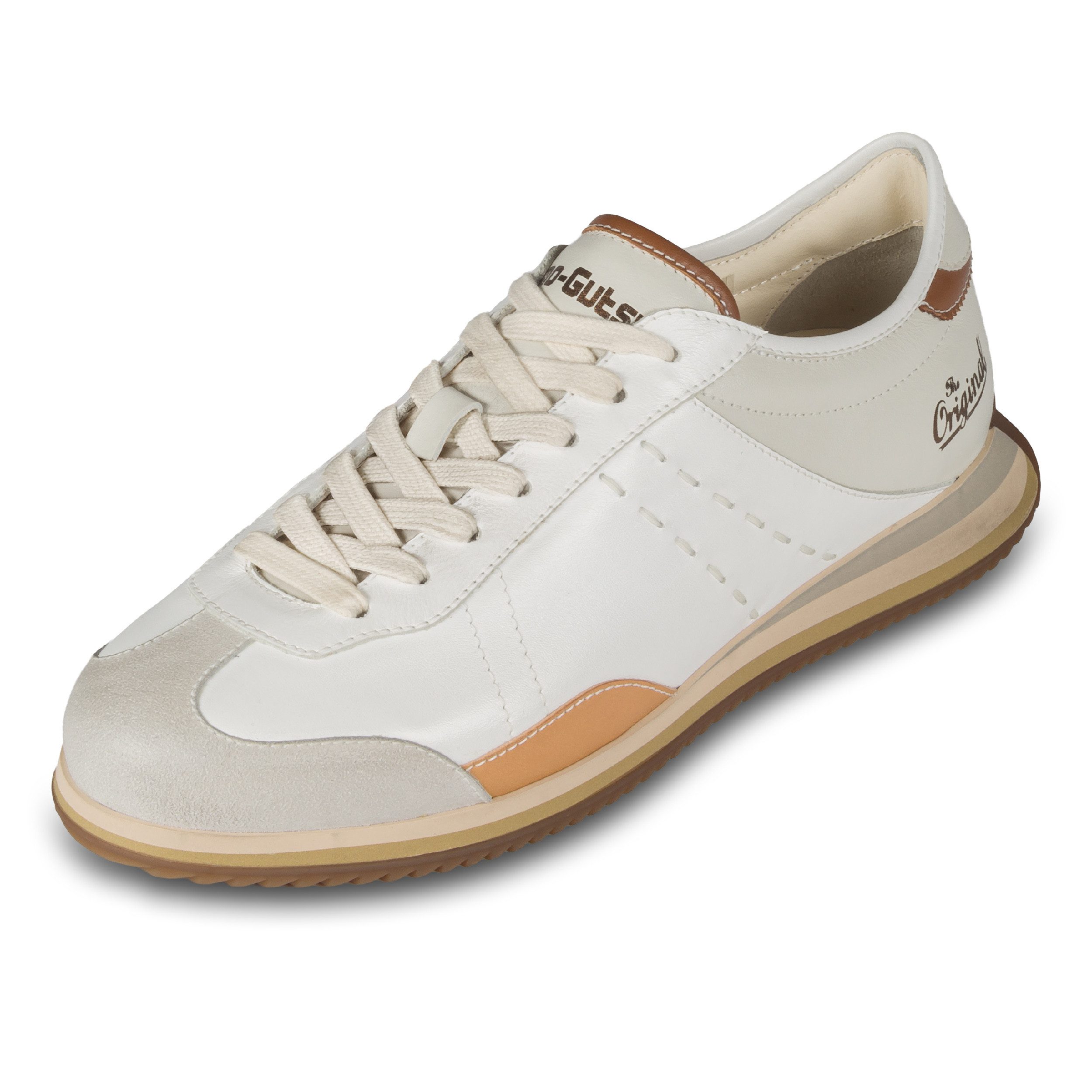Kamo-Gutsu Leder Sneaker Herren, creme weiß (GIRO-006 bianco) Retro-Optik Sneaker Handgefertigt in Italien