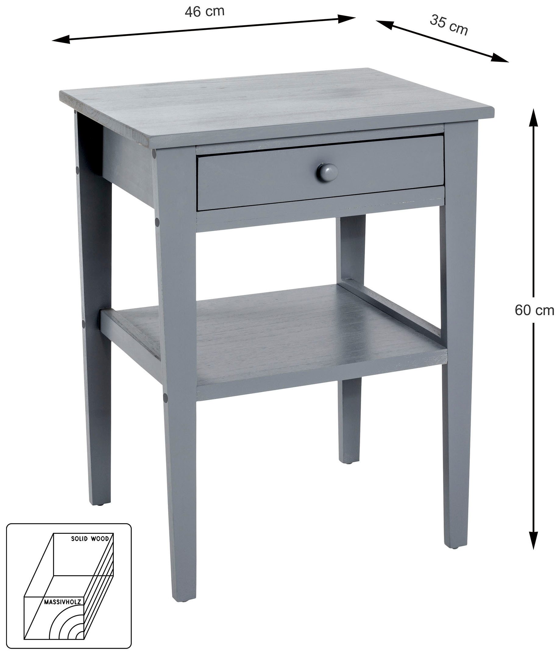 HAKU Beistelltisch Nachtkonsole, Sofatisch, Wohnzimmertisch (1-St), rechteckig - aus Massivholz Grau B/T/H 46/35/60 cm – Bild 3 von 4