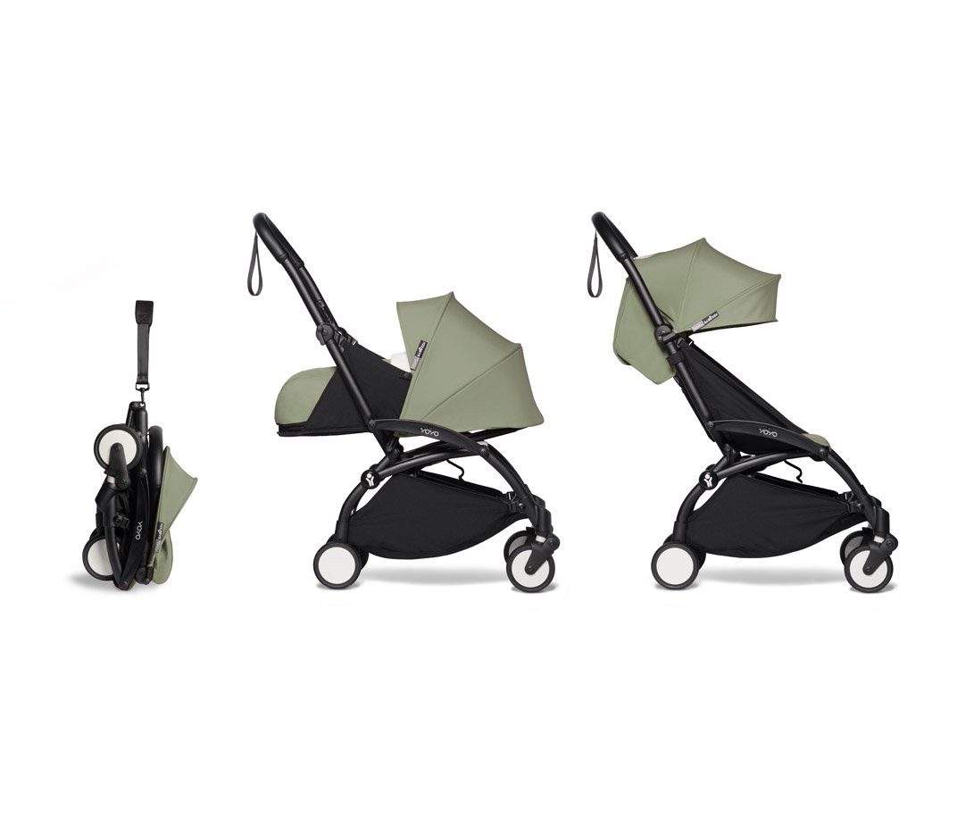BABYZEN Kombi-Kinderwagen Komplett-Set YOYO mit Gestell, Newborn pack und 6+ Textilset Olive
