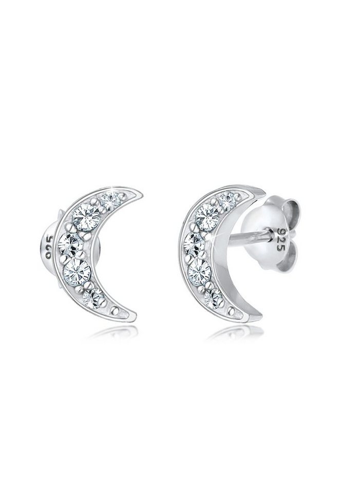 Elli Paar Ohrstecker Halbmond Astro Kristalle 925 Silber, Trend Astro Look  Ohrringe aus 925 Sterling Silber