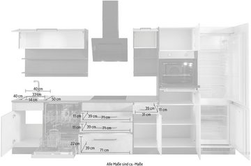 HELD MÖBEL Küchenzeile Tulsa, ohne E-Geräte, Breite 350 cm, schwarze Metallgriffe, MDF Fronten
