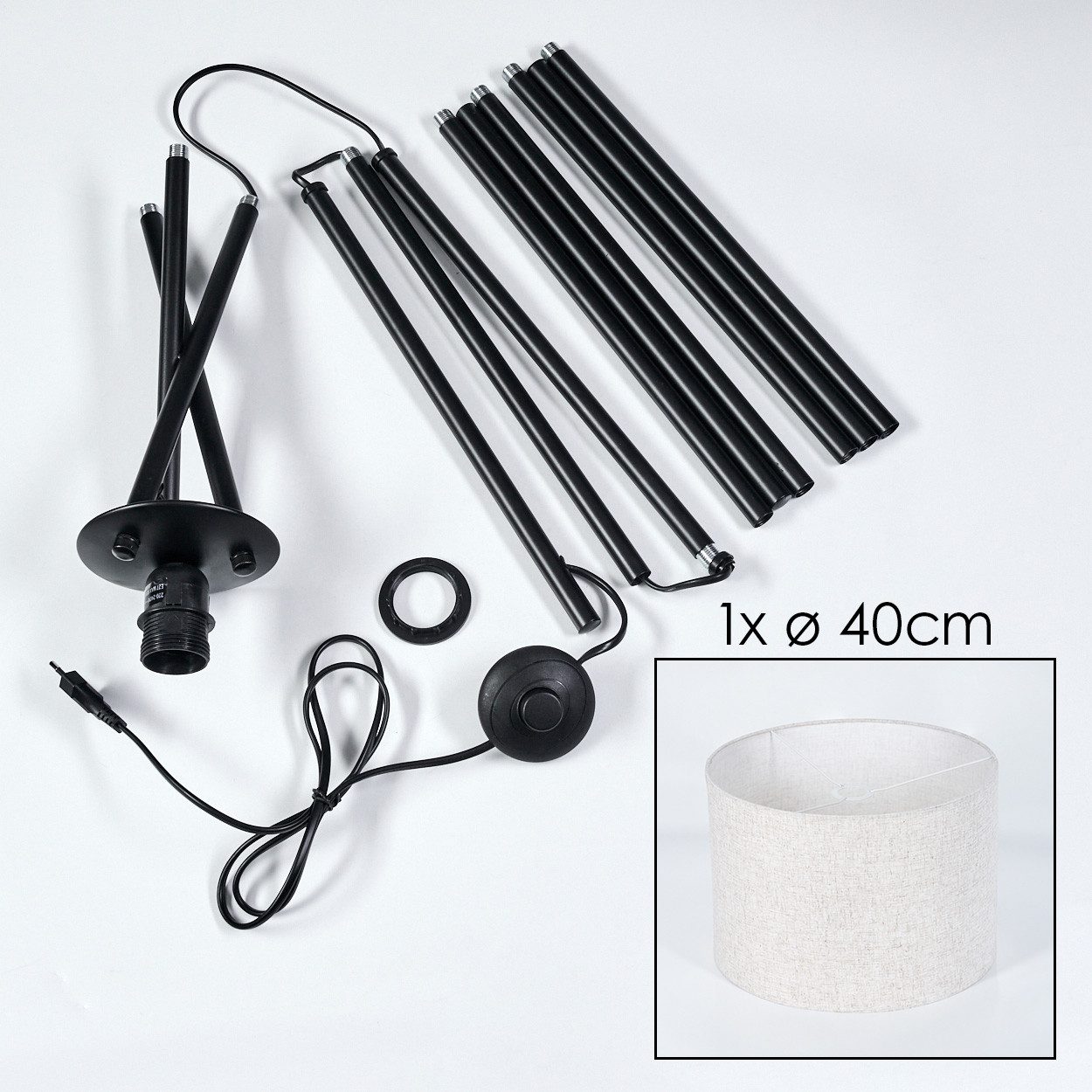 hofstein Stehlampe Stehlampe aus Metall/Stoff in Schwarz/Beige, ohne Leuchtmittel, Leuchte mit Schirm(40 cm), Höhe 156 cm, 1 x E27, ohne Leuchtmittel – Bild 5 von 5