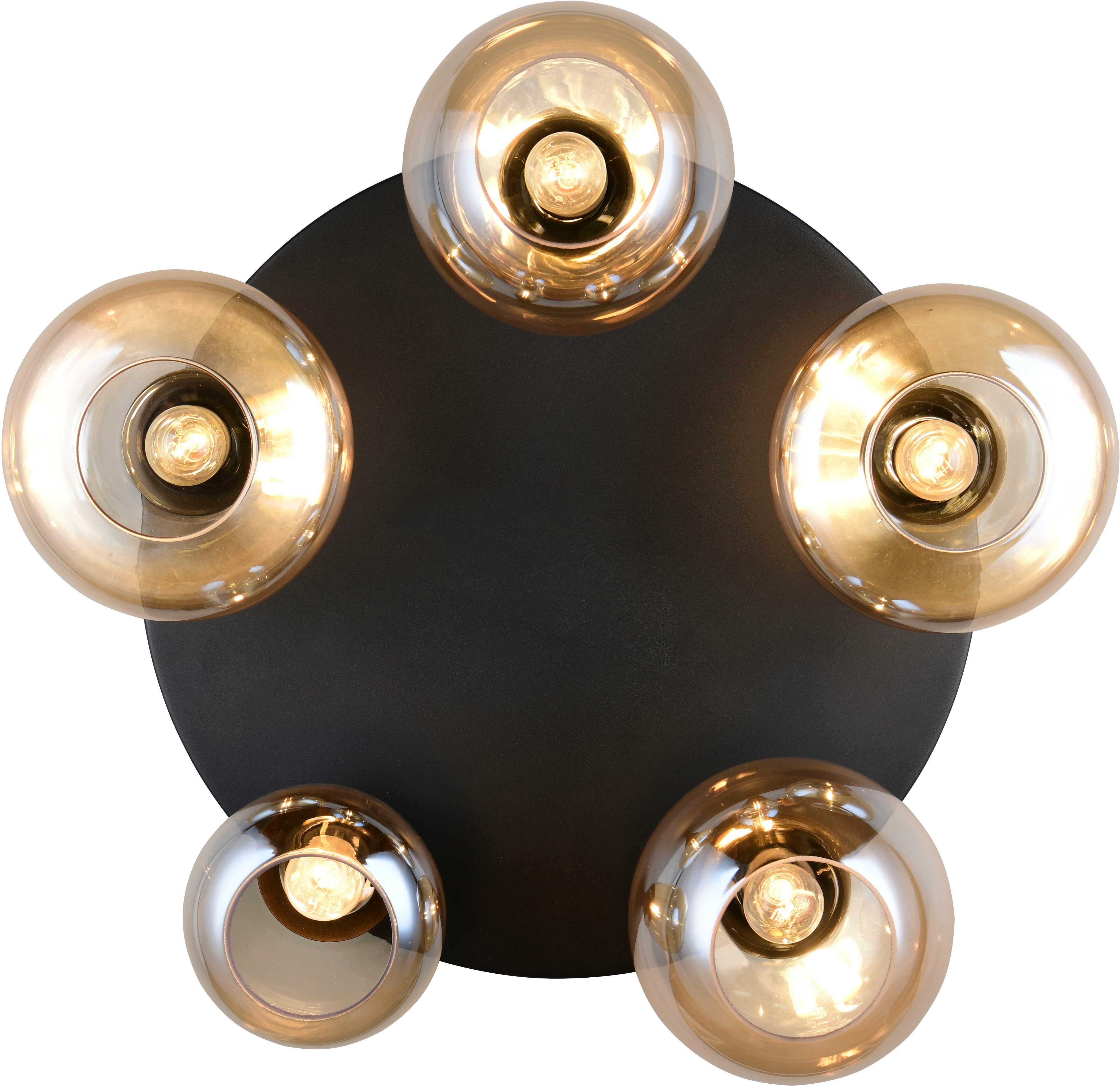 TRIO Leuchten Deckenleuchte Lumina, Deckenlampe 5-flammig mit Glasschirm, exkl 5x E14, max 10W, Leuchtmittel wechselbar, warmweiß - kaltweiß, Ø 64 cm Höhe 25 cm, spiegelnde Glas Lampenschirme in 3 modernen Formen