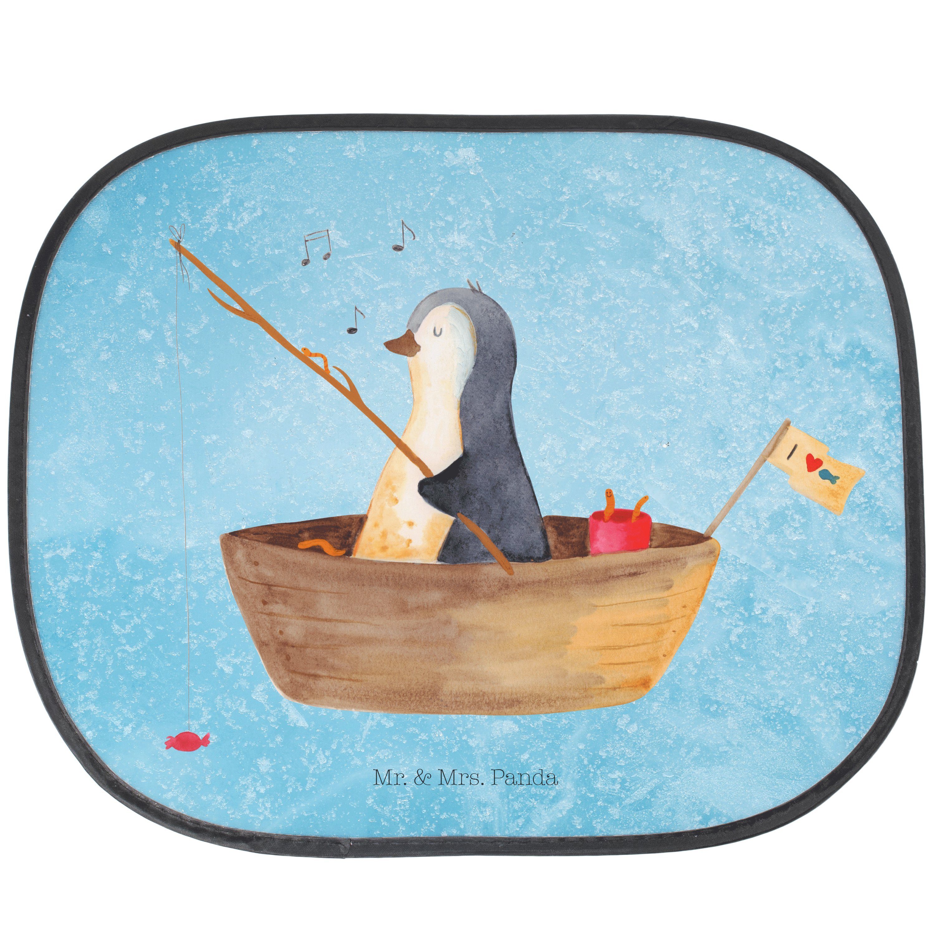 Sonnenschutz Pinguin Angelboot - Eisblau - Geschenk, genießen, Sonne, Sonne Auto, Mr. & Mrs. Panda, Seidenmatt