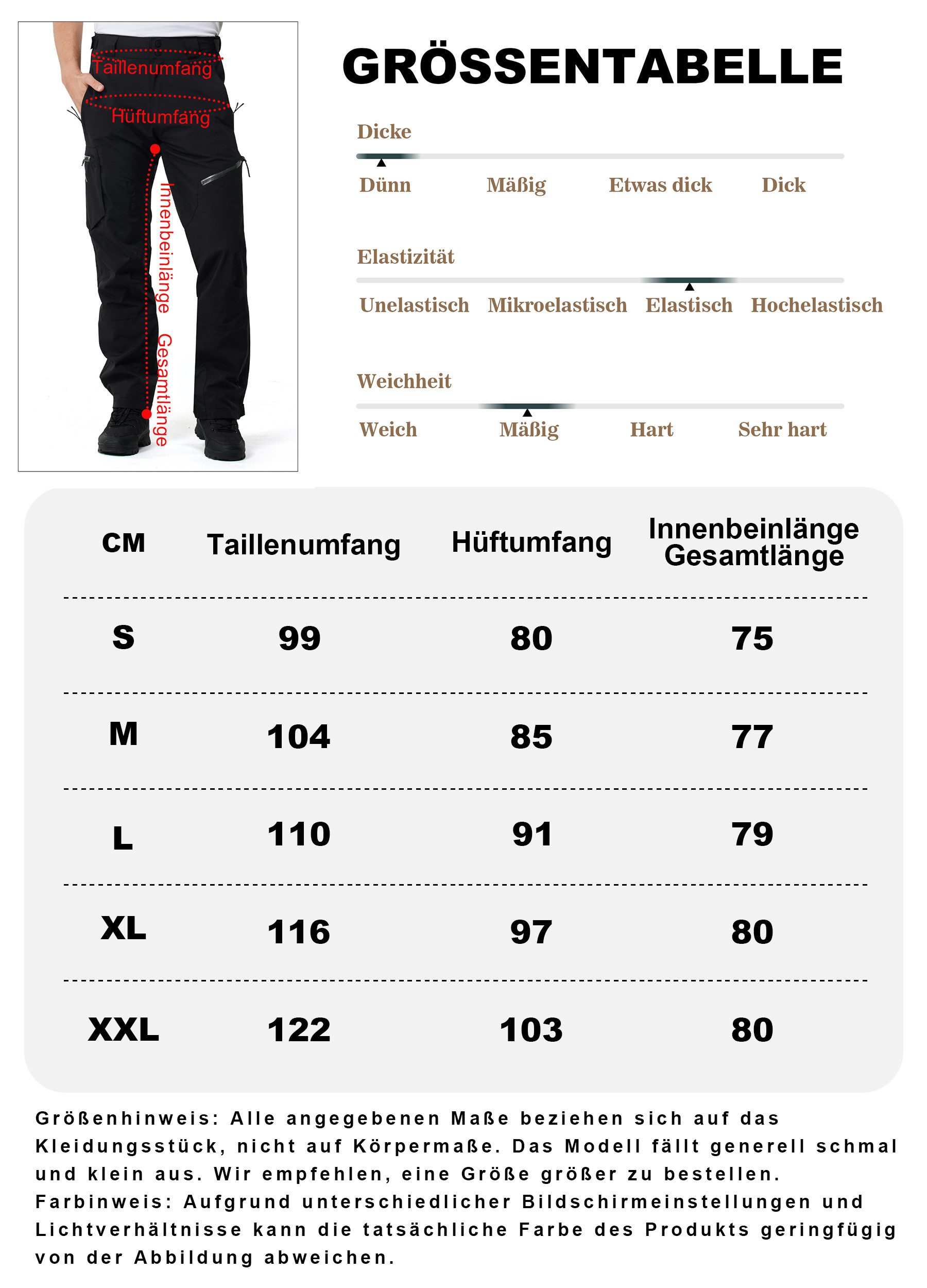 ATLASLAVA Outdoorhose Herren Wanderhose Wasserdicht Trekkinghose, Größen S–XXL verfügbar (1-tlg) Atmungsaktiv Männerhose für Outdoor-Aktivitäten & Außenarbeiten