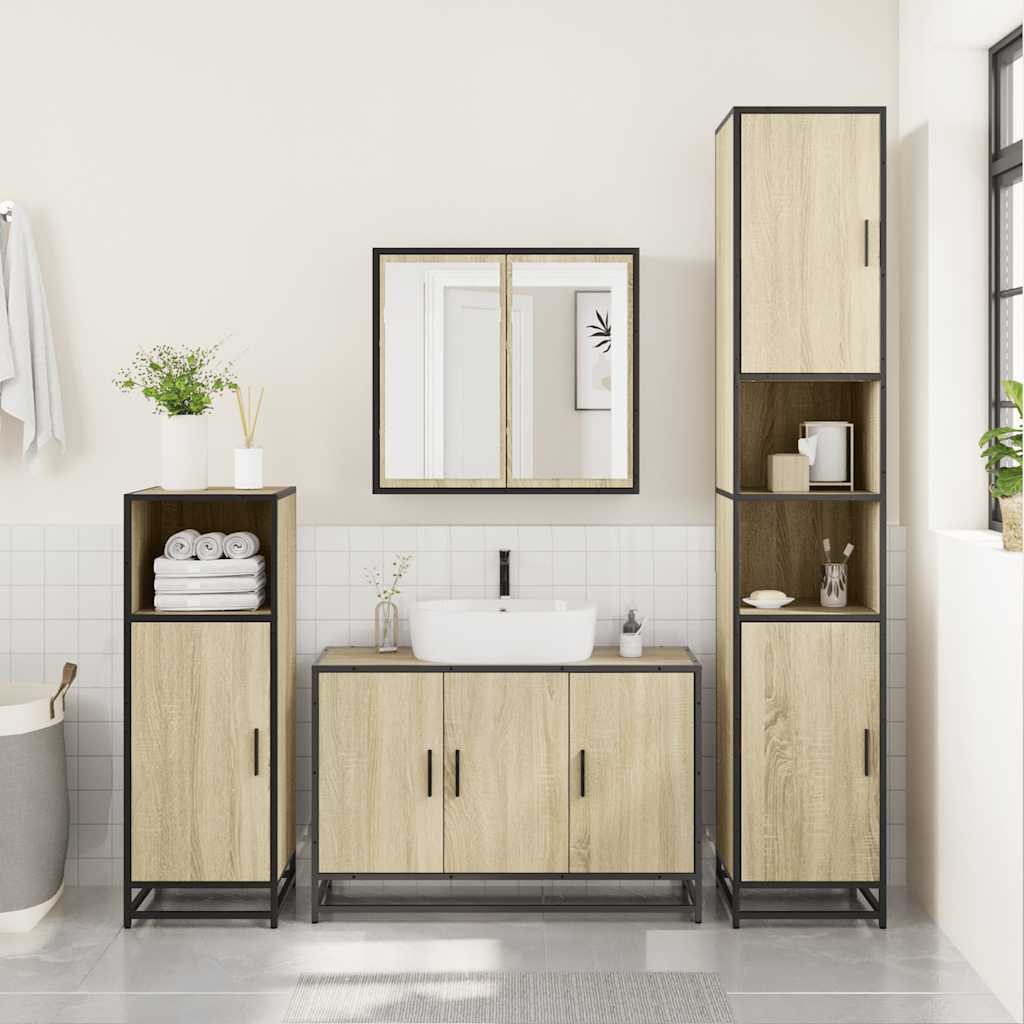 vidaXL Badezimmer-Set Waschbeckenunterschrank Sonoma-Eiche 90x33x60 cm günstig online kaufen