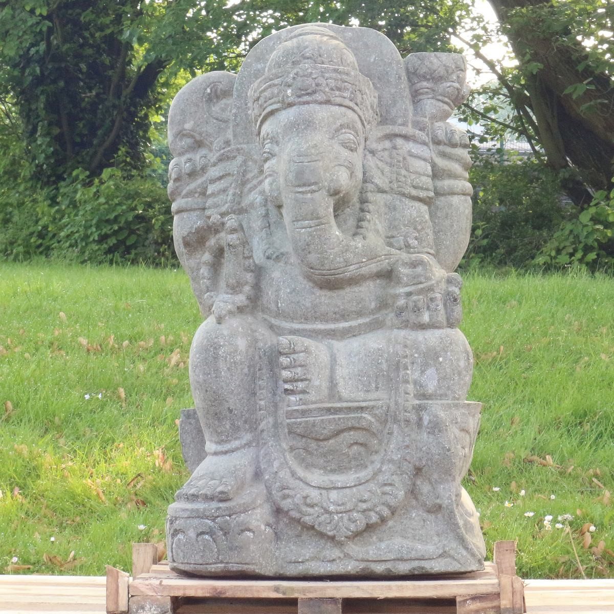 Oriental Galerie Dekofigur Ganesha Figur sitzend Steinfigur Greenstone Massiv 77 cm (1 St), groß, massiv, wetterfest