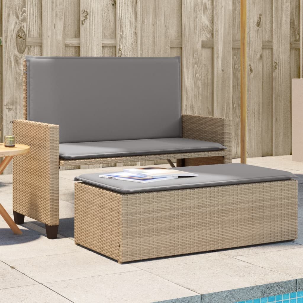 furnicato Gartenbank 2-in-1 und Schlafsofa Beige 122x55x97 cm, Wetterfeste Sitzbank mit verstellbarer Lehne und bequemen Kissen