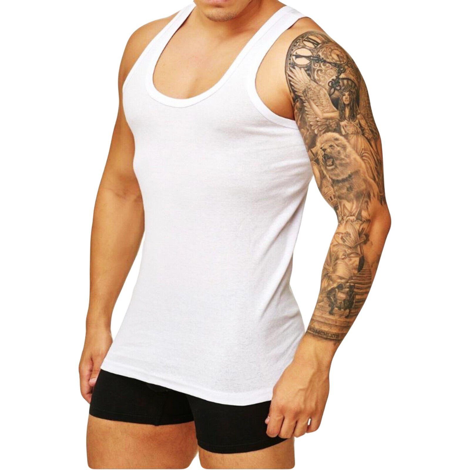 für cwonlineshop (4-St) Baumwolle Herren« Feinripp Schwarz 100% Unterhemd Achselshirt Top aus Tank