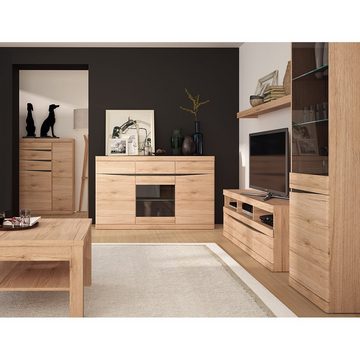 Lomadox Highboard SANFORD-129, San Remo Eiche hell Nb., Türen, 3 Schubkästen, Softclose, Einlegeböden