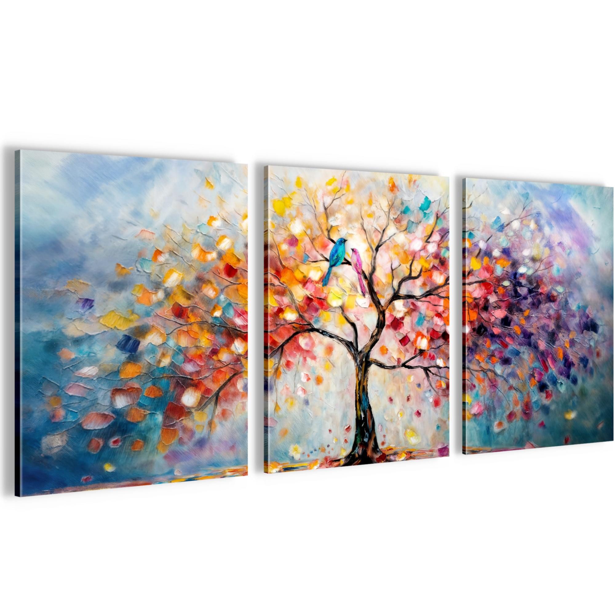 Novart Wandbild Abstrakt Bunt Baum des Lebens Wohnzimer Schlafzimmer Deko, Baum Vögel
