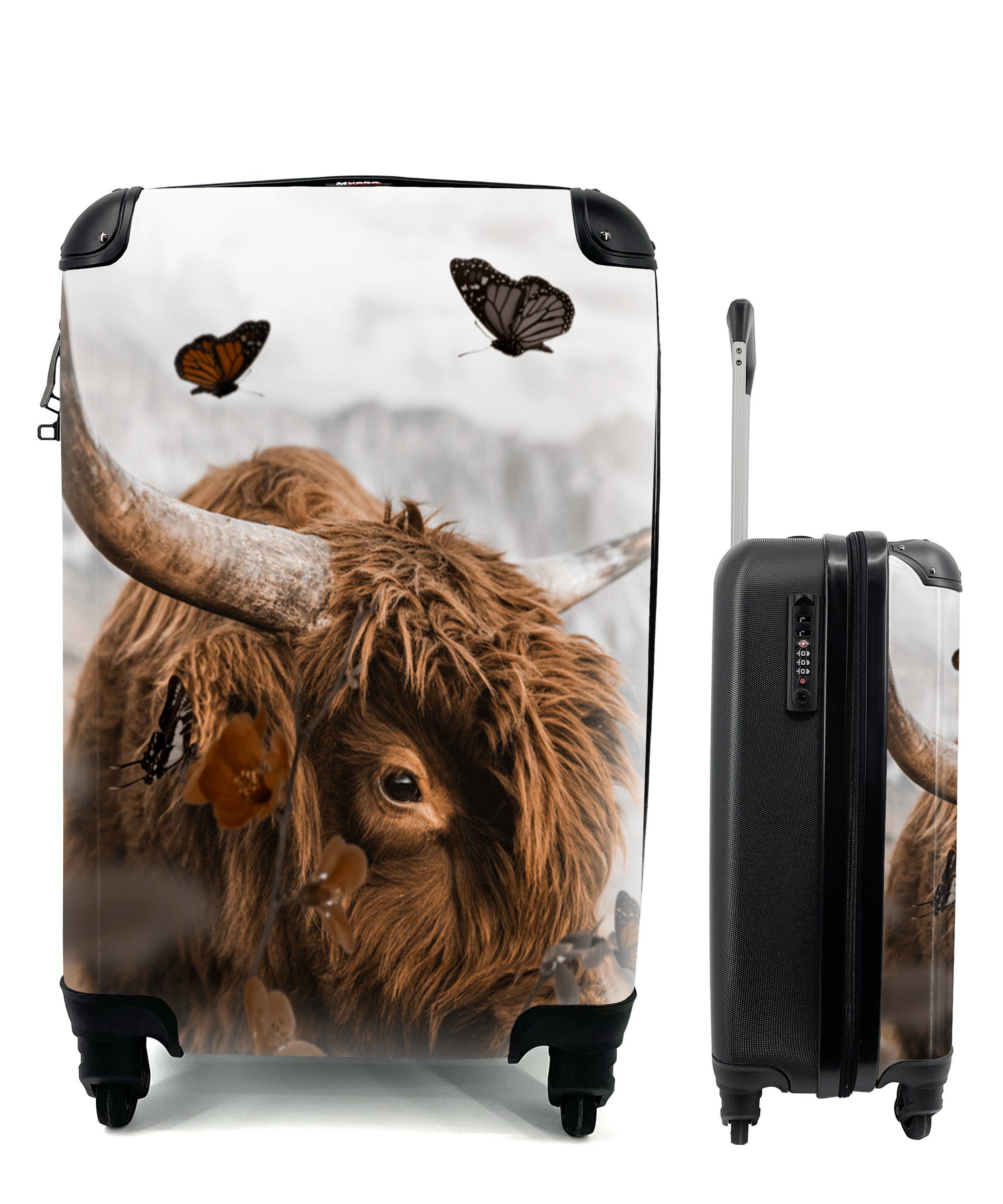 Handgepäckkoffer für Schottische Ferien, mit Rollen, - Schmetterlinge Highlander Trolley, 4 Reisekoffer Reisetasche Handgepäck - rollen, Natur, MuchoWow