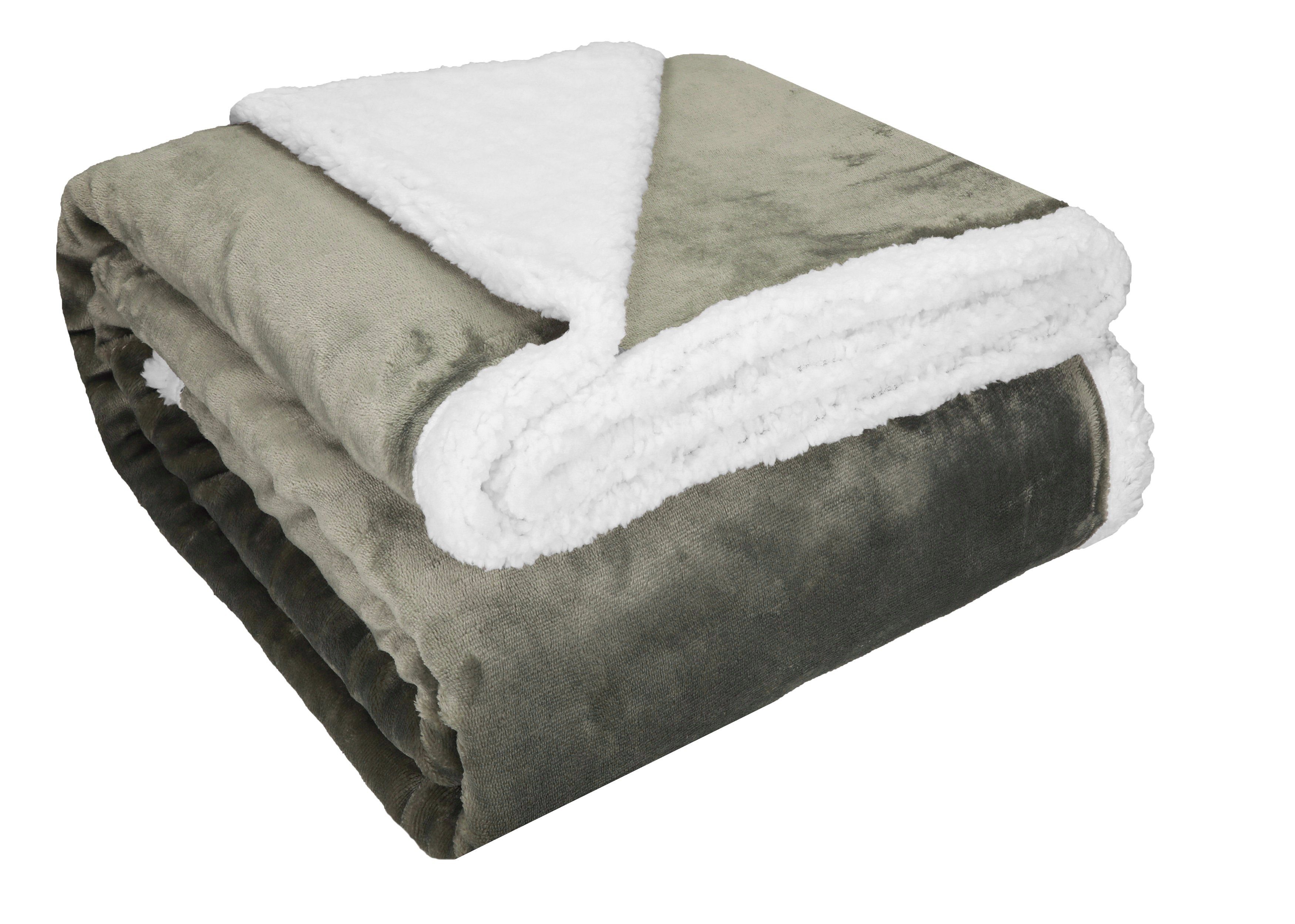 Wohndecke Luxus Flanell Sherpa Kuscheldecke XXL Verona Größe 150x200 cm, Betz taupe