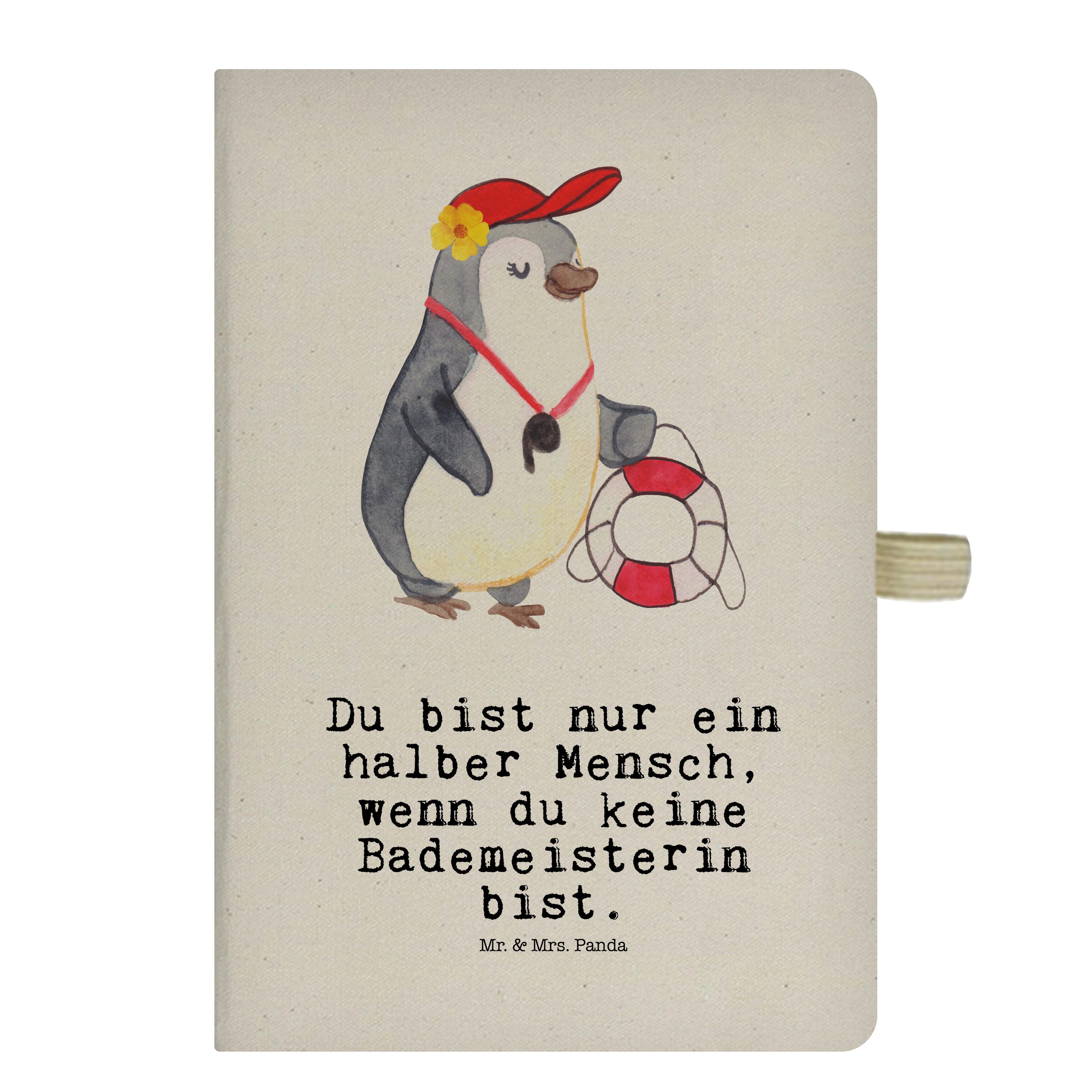 Mr. & Mrs. Panda Notizbuch Bademeisterin mit Herz - Transparent - Geschenk, Schwimmer, Schwimmba Mr. & Mrs. Panda