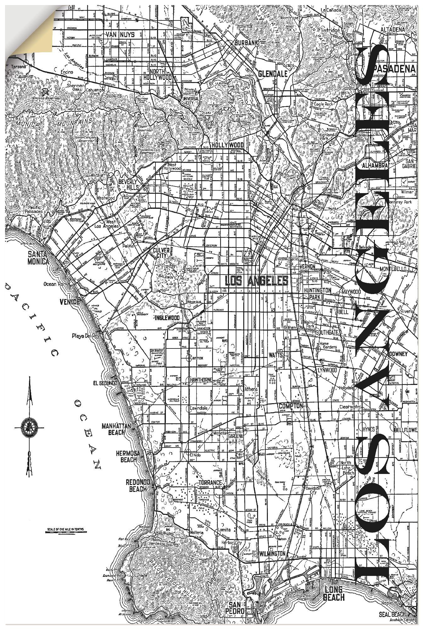Artland Wandbild Los Angeles Karte Straßen Karte, Amerika (1 St), als Alubild, Leinwandbild, Wandaufkleber oder Poster in versch. Größen