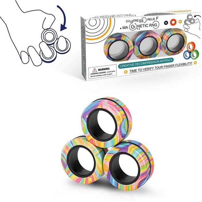Fivejoy Lernspielzeug 3PCS Kreative Magnetische Ring Gadgets Stress Relief Spielzeug Set Magnetleistung:Mit super magnetischer Adsorption