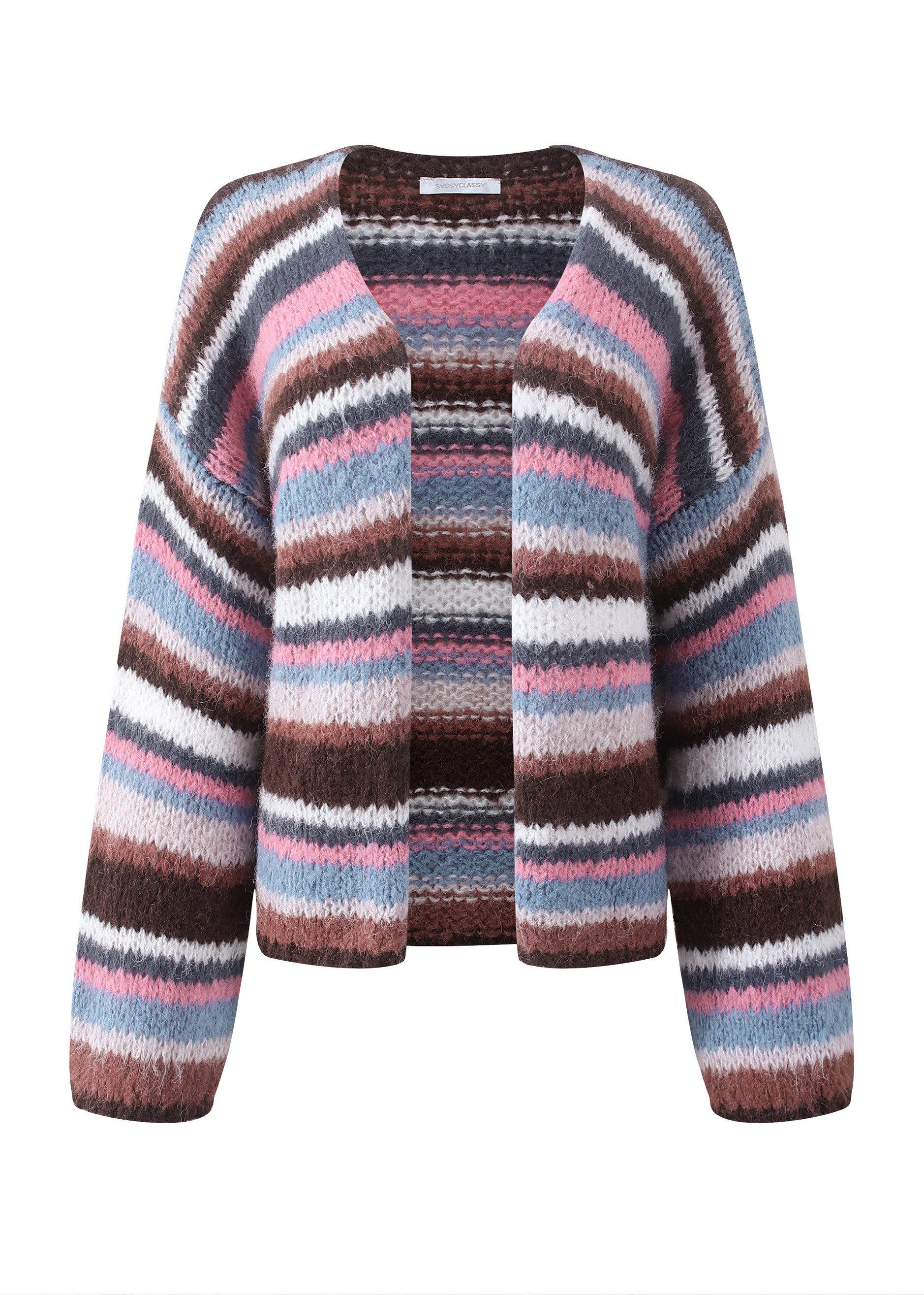 SASSYCLASSY Cardigan Gestreifte Strickjacke für Damen Mehrfarbig Multicolor günstig online kaufen