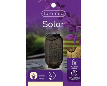 Lumineo LED Solarleuchte, Solar Laterne LED Metall 36x20cm Dauerbetrieb 6h Schwarz warmweiß