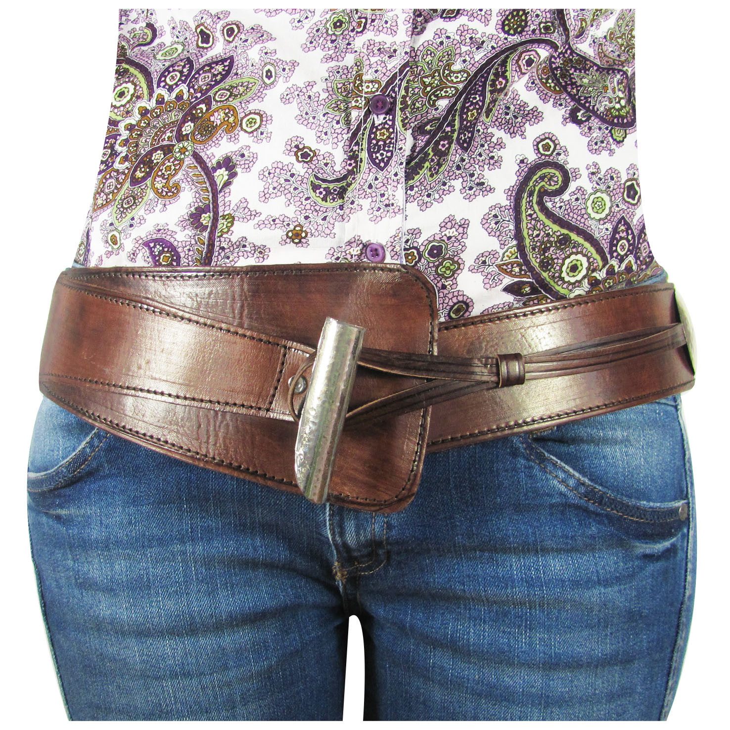 ALMADIH Hüftgürtel Taillengürtel Echtleder Damen Ledergürtel Wickelgürtel Damengürtel