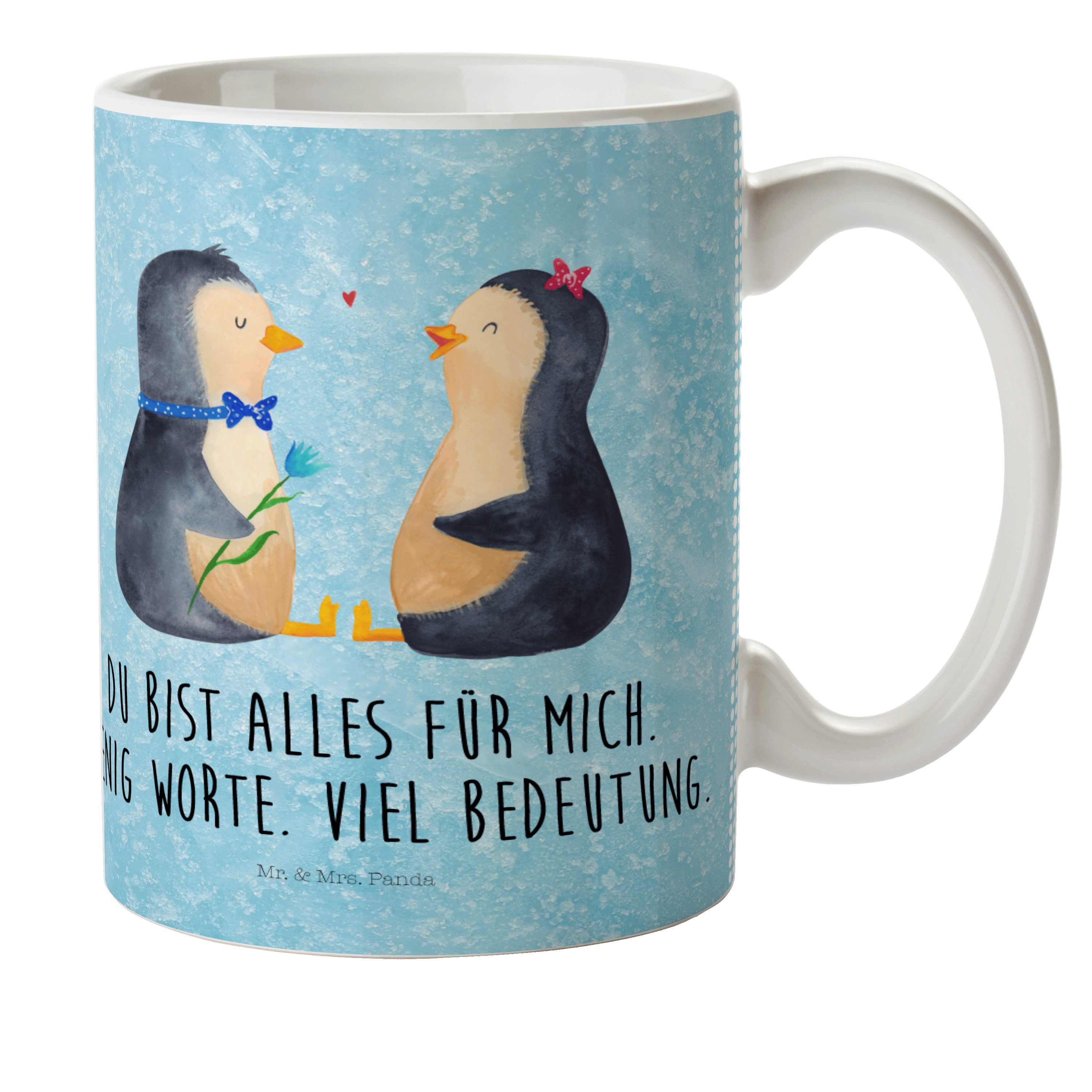 Mr. Kunststoff - Pärchen Pinguin Geschenk, Kindergarten, verliebt, - & Eisblau Kinderbecher Mrs. Pinguin, Panda