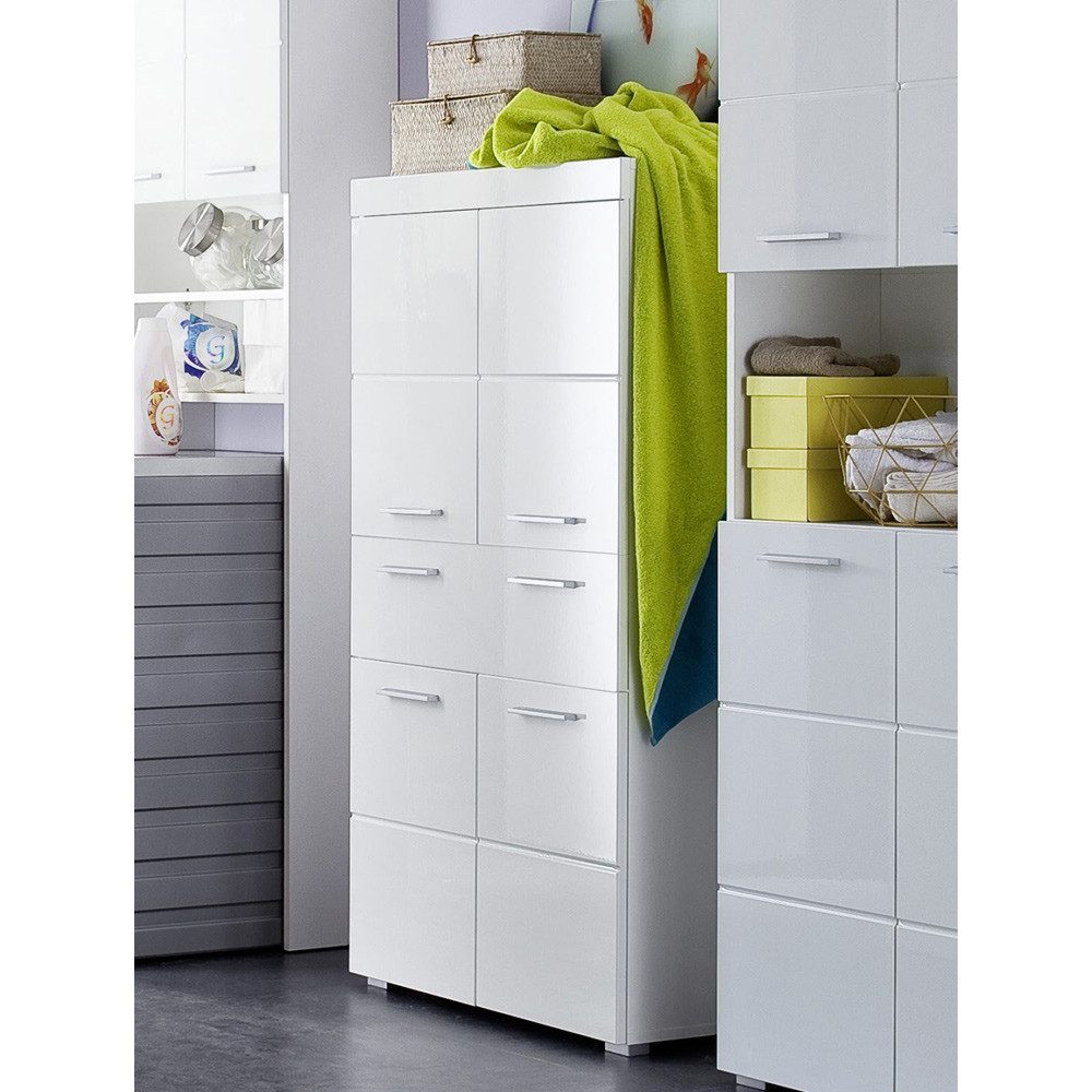 Lomadox Mehrzweckschrank ALTENA-19 Badschrank Mehrzweckschrank in Weiß Hochglanz, 73x130x31 cm