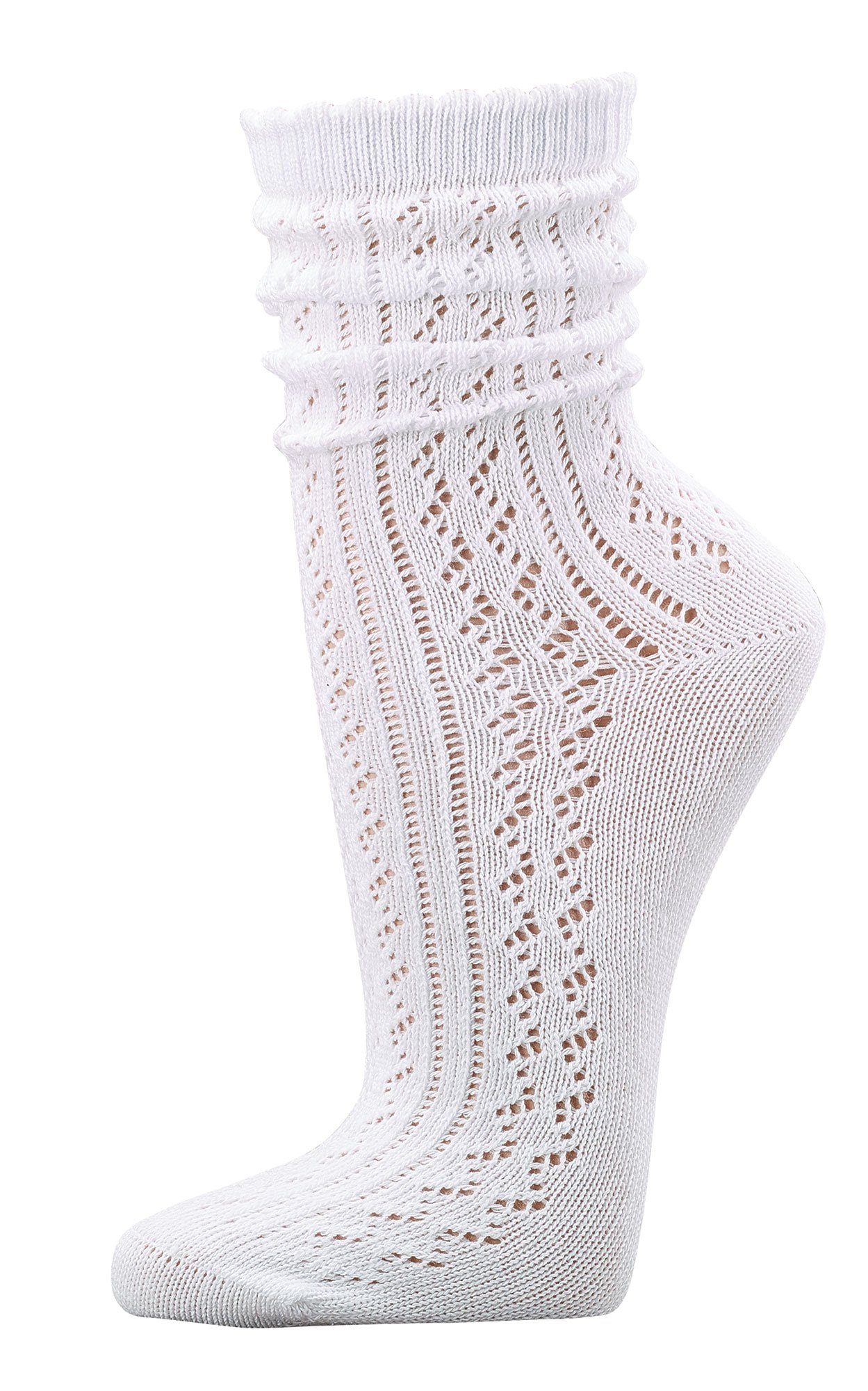 Wowerat Basicsocken Trachtensocken kurz Landhaus Häkellook Dirndl Wiesn Country (3 Paar) Ajourmuster Wellenrand Abschluss