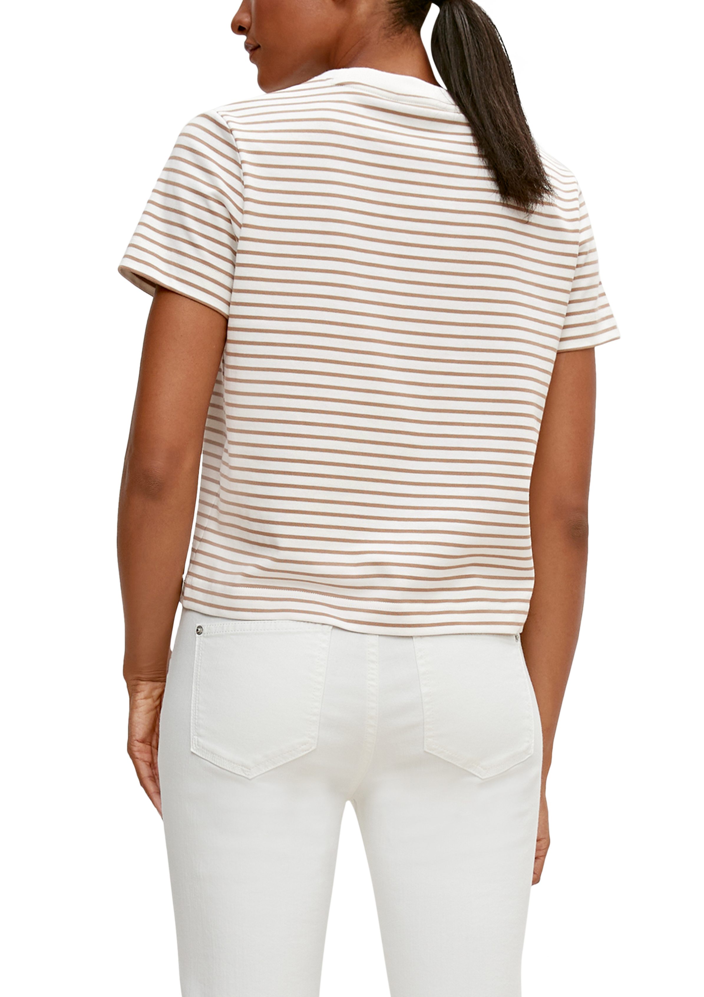 Jersey Streifenshirt aus sandstein comma identity casual Kurzarmshirt