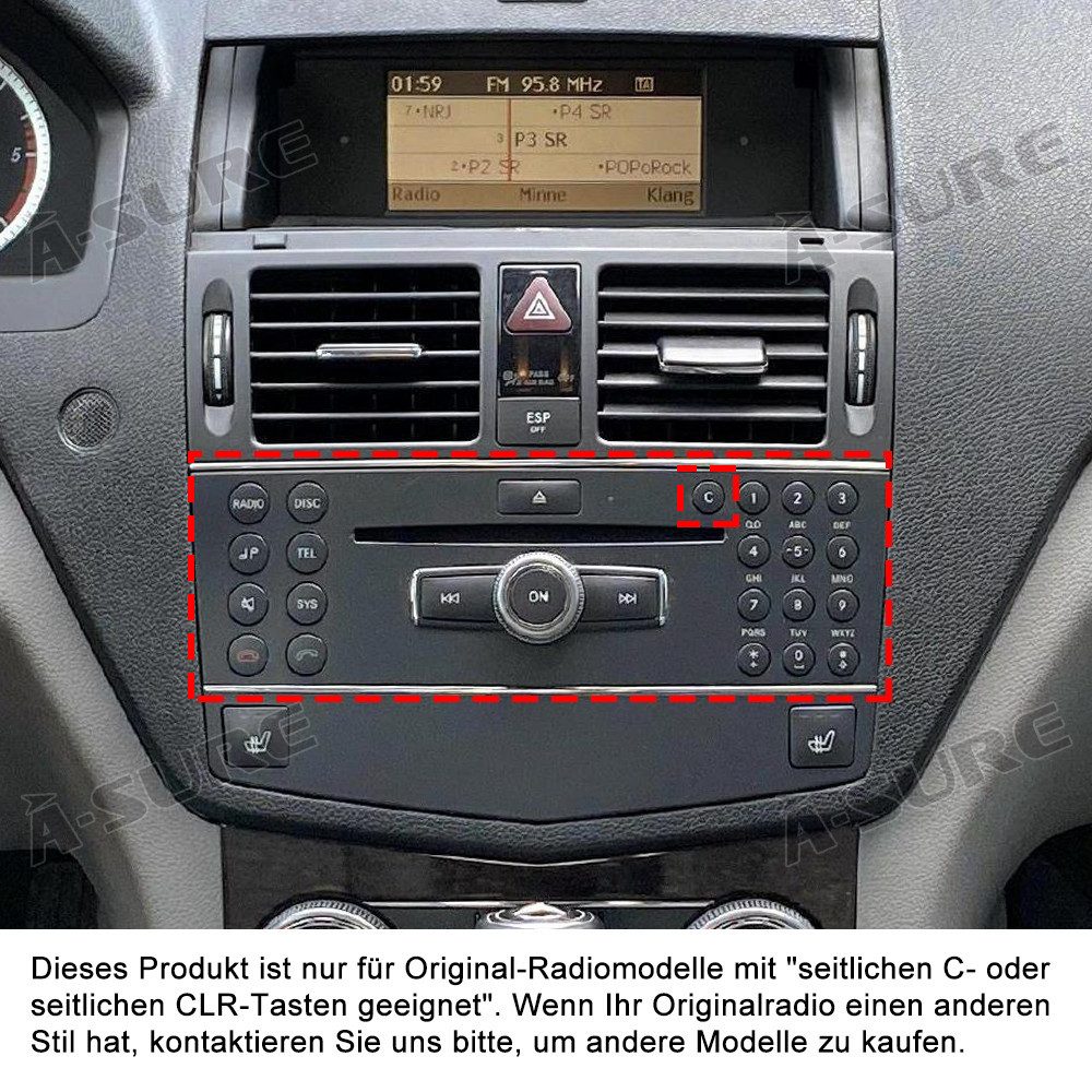 A-Sure 12.3" Autoradio 2K Carplay Navi Für Mercedes Benz C-Klasse W204 S204 Autoradio (Digitalradio (DAB), FM, AM)