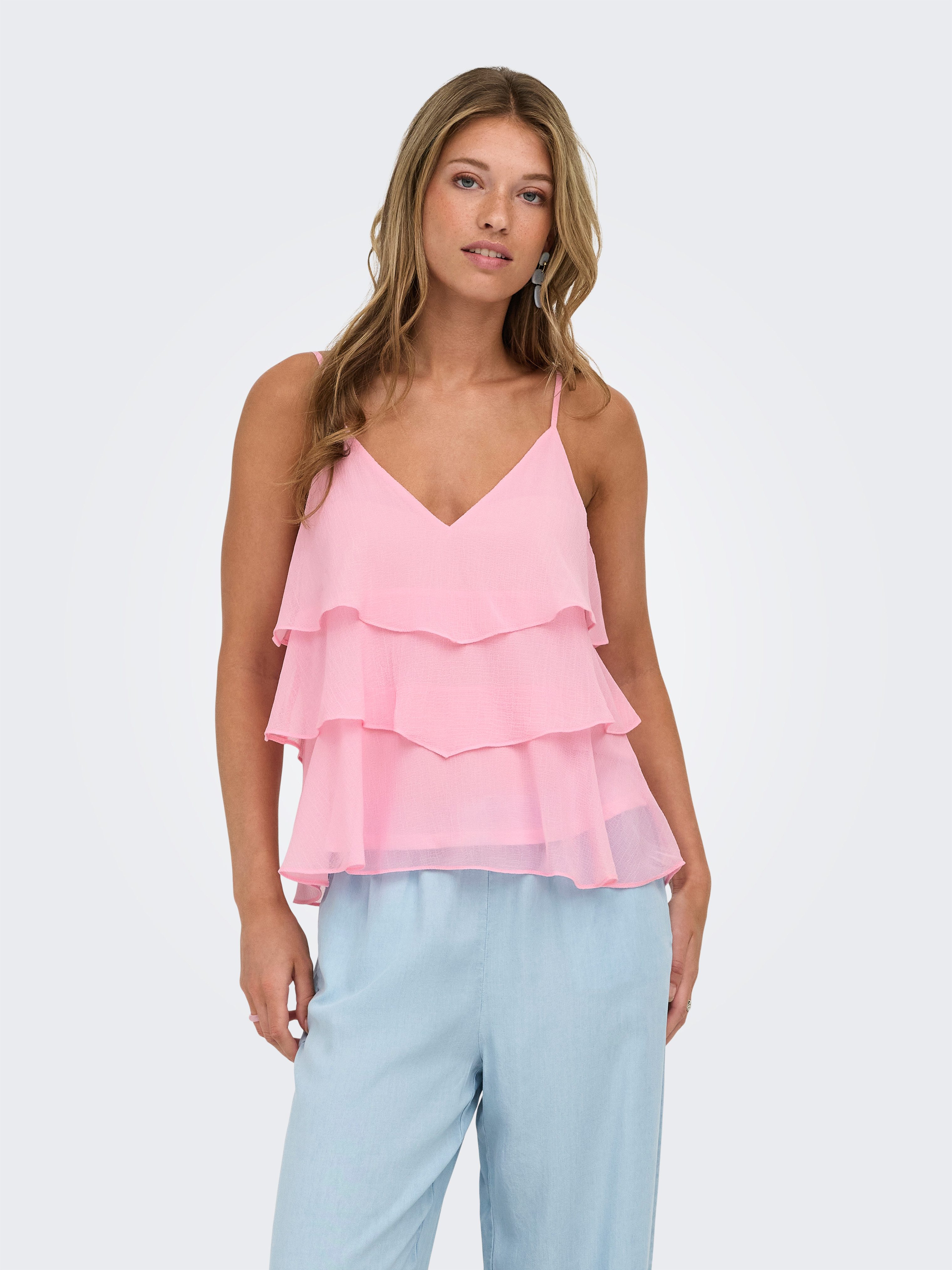 ONLY Trägertop ONLLINN LIFE FLOUNCE SINGLET WVN NOOS Kunstfaser, regular fit